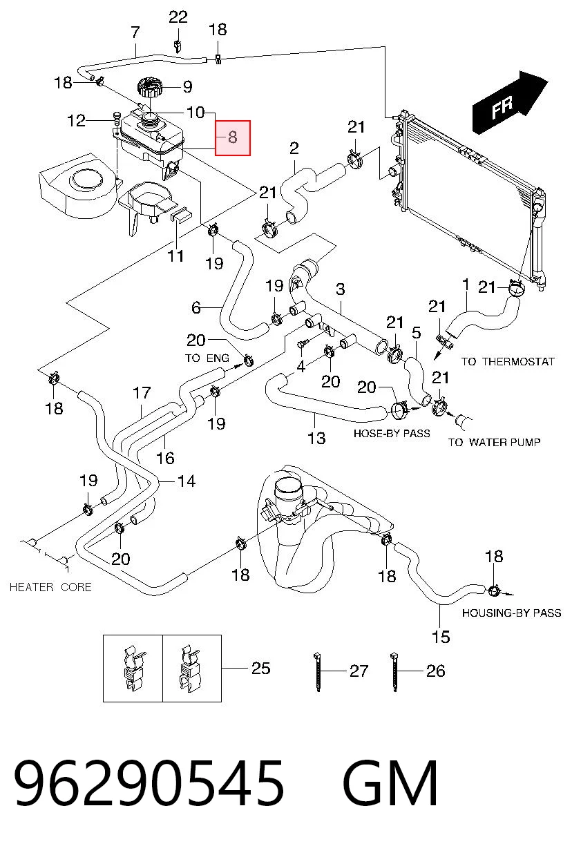 96290545 General Motors Tanque de expansão do sistema de esfriamento