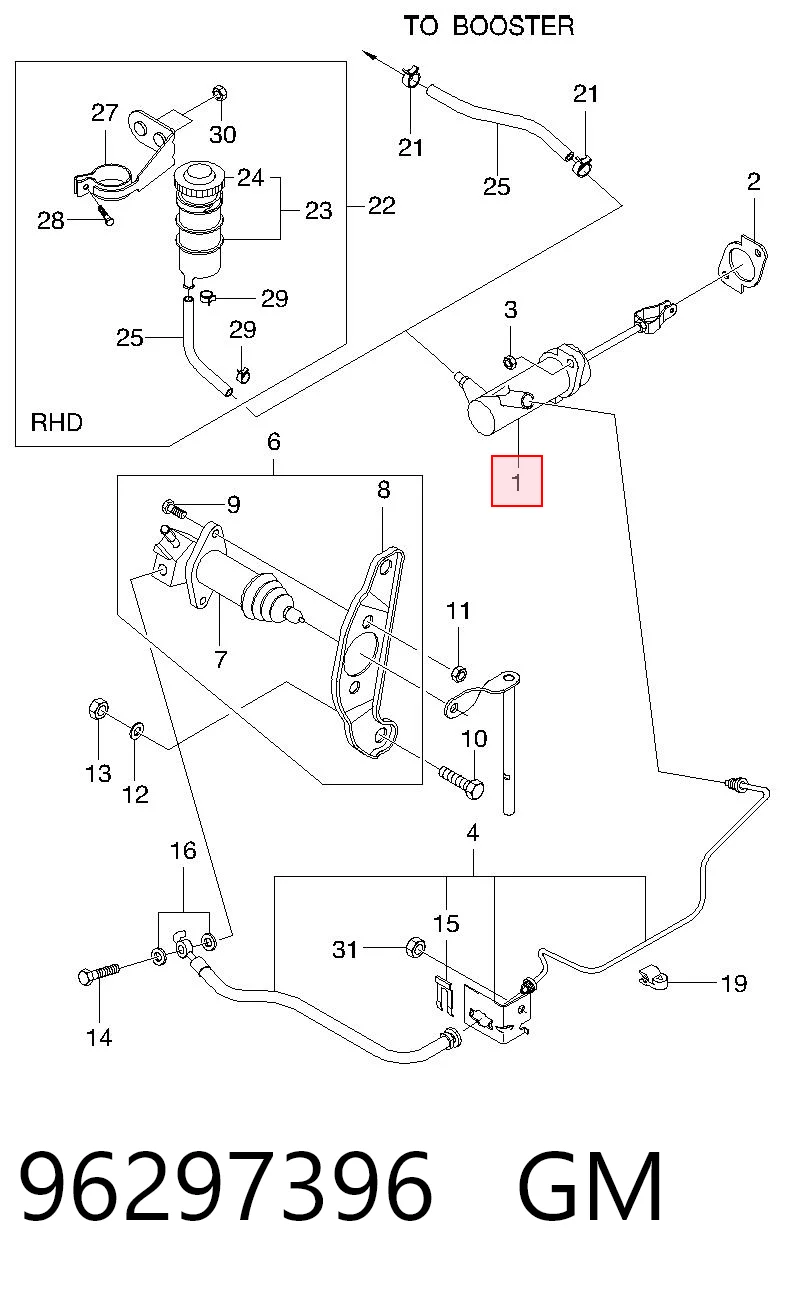  Cilindro mestre de embraiagem Daewoo Nubira I sedan (J10, J15) (1997 - 2001) I