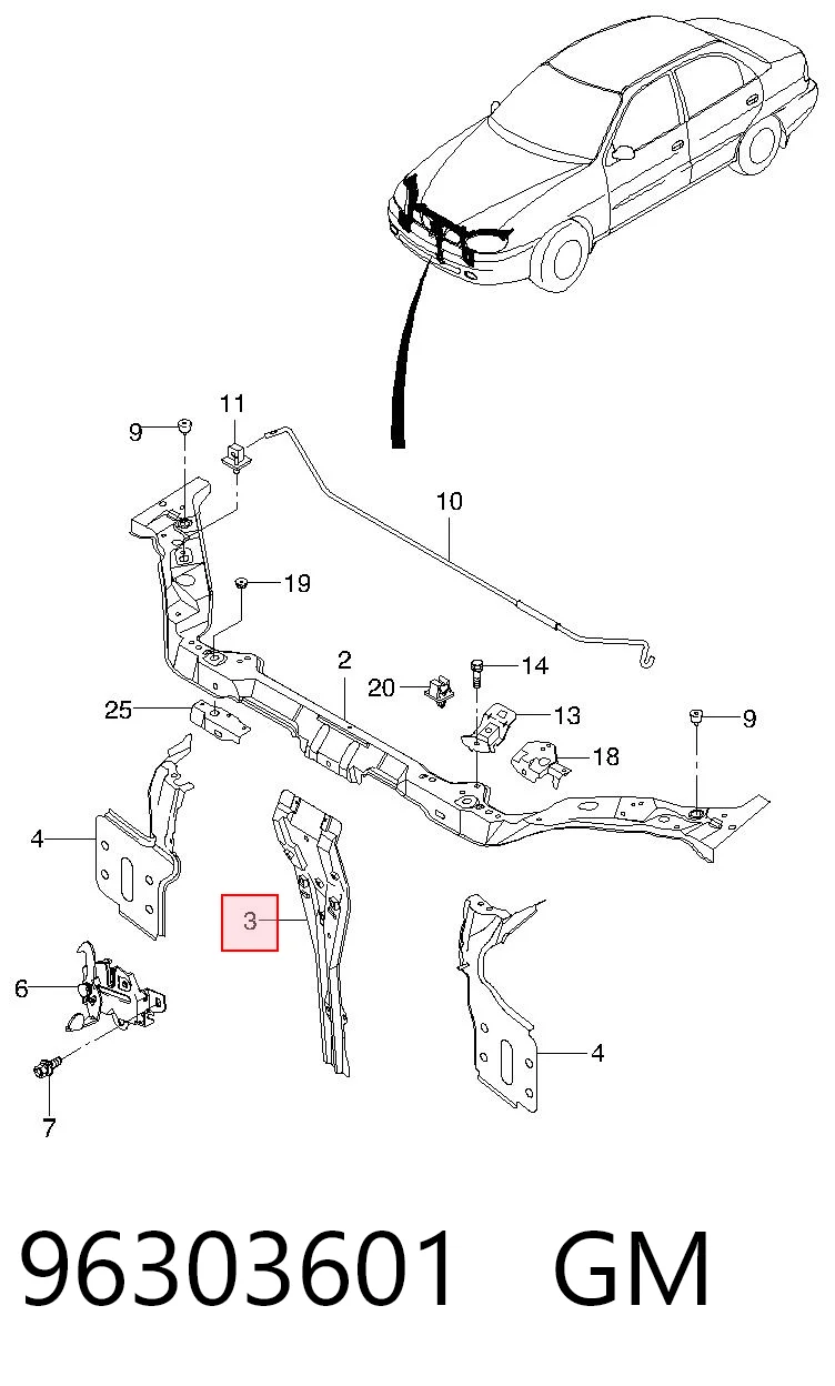 Suporte do radiador montado (painel de montagem de fixação das luzes) para Daewoo Lanos  KLAT