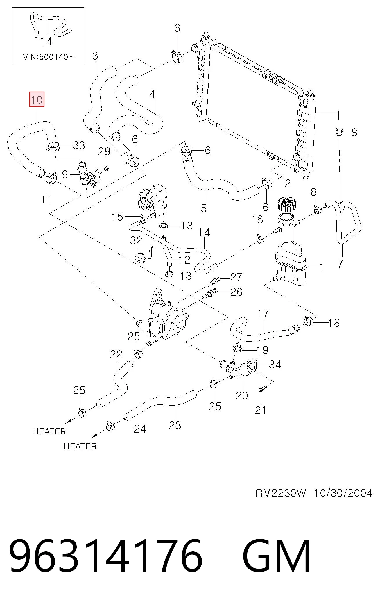 Mangueira (cano derivado) do sistema de esfriamento para Chevrolet Spark (Matiz) M200, M250
