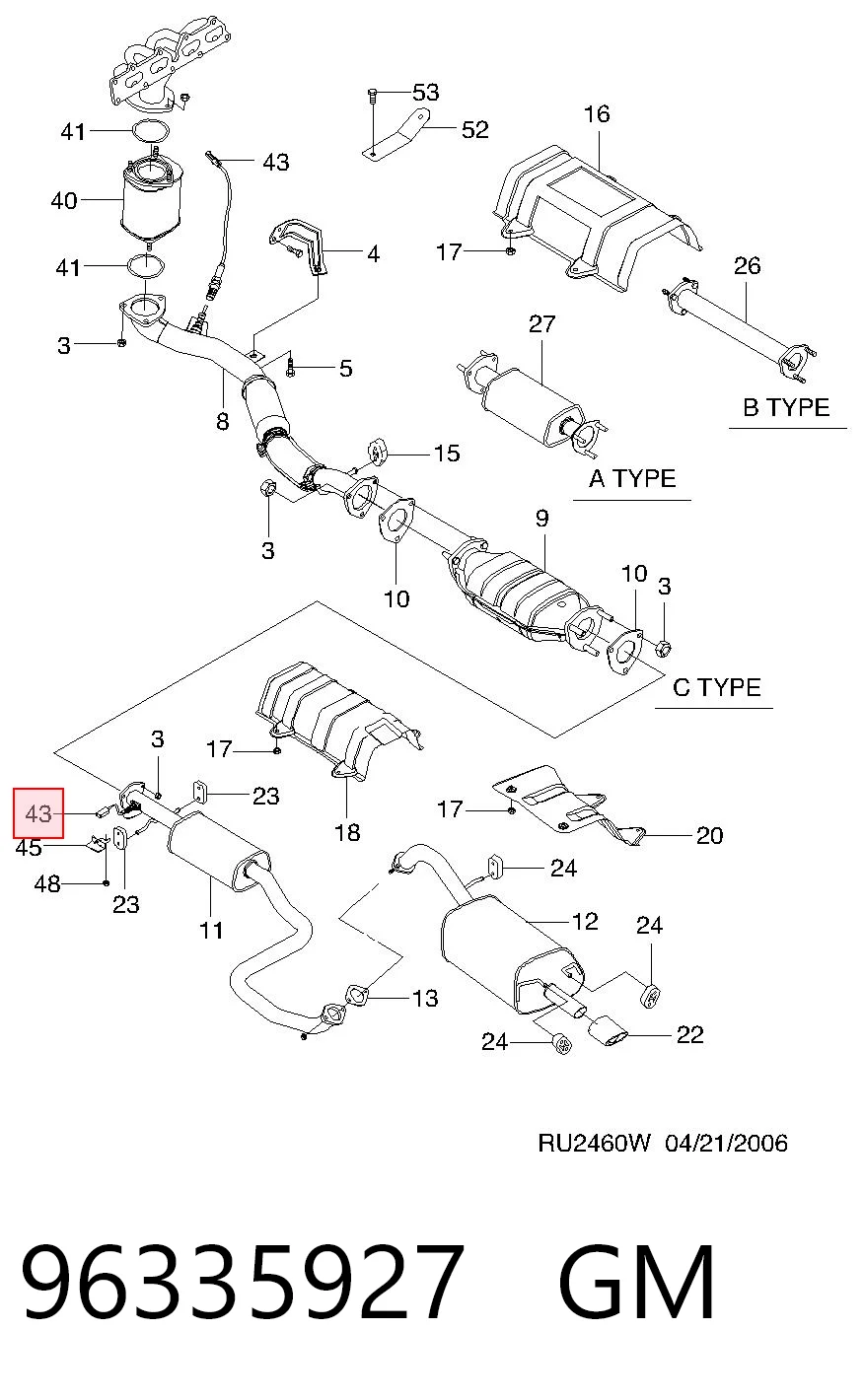 96335927 General Motors Sonda lambda, sensor de oxigênio até o catalisador