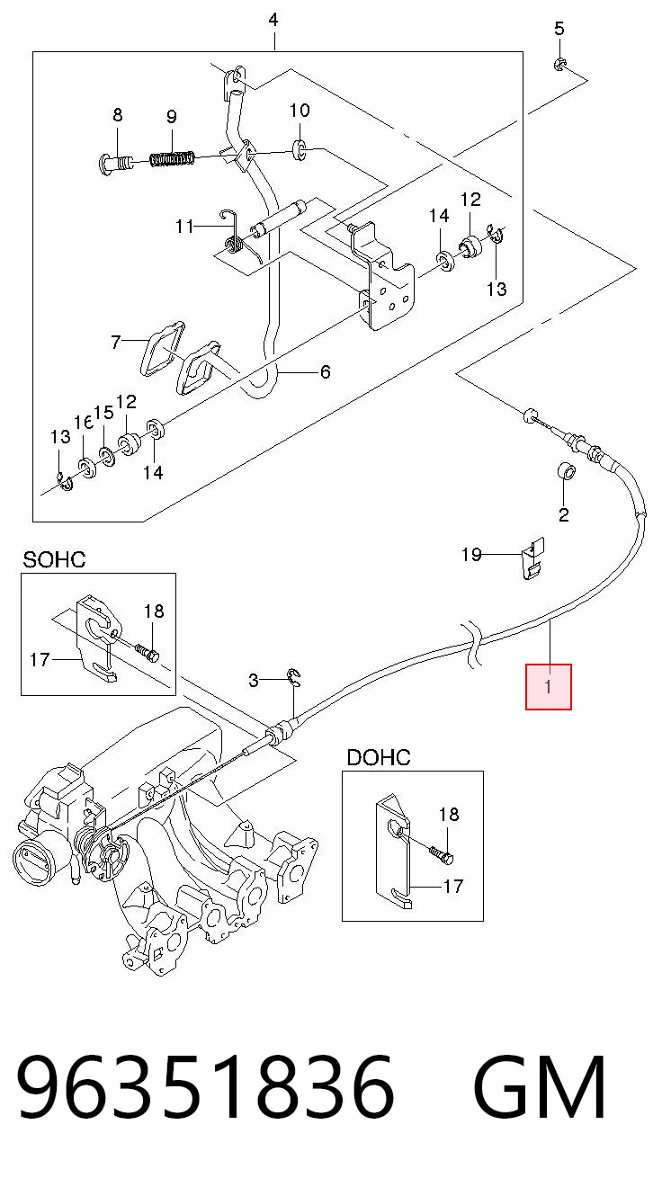 Cabo/pedal de gás (de acelerador) para Daewoo Lanos  KLAT