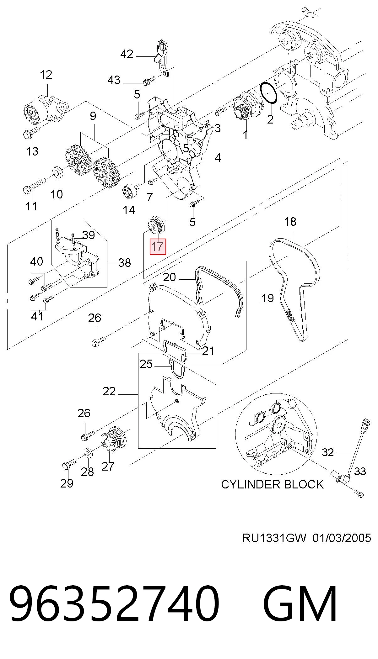 P96352740 Hyundai/Kia Engrenagem de cadeia da roda dentada de acionamento de cambota de motor