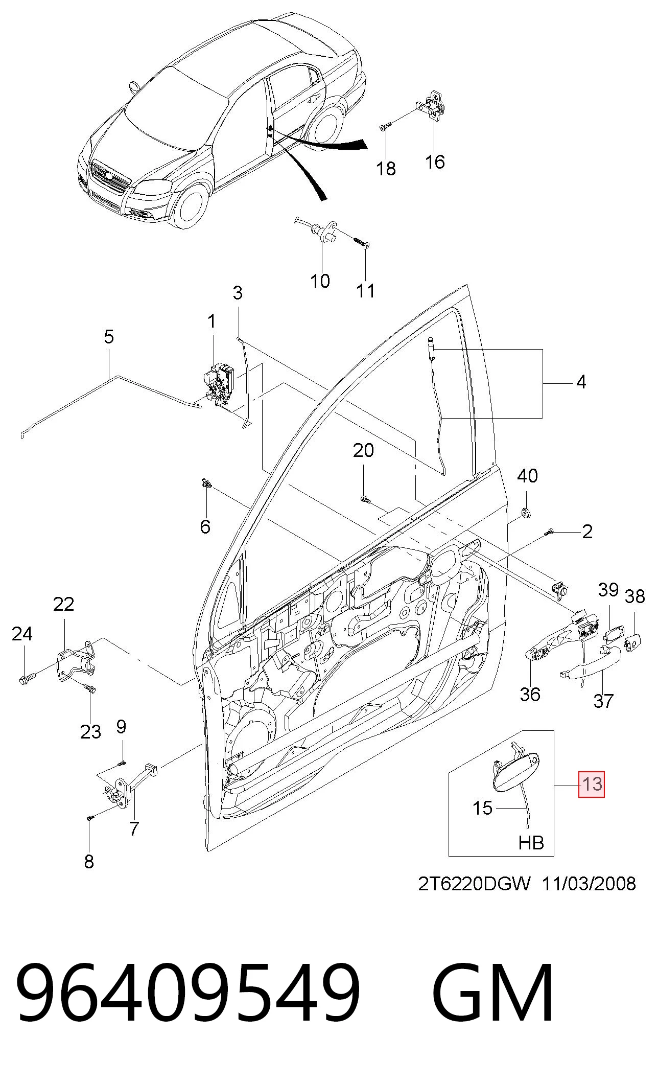 Compre 96541632 Hyundai/Kia Maçaneta dianteira direita da porta externa