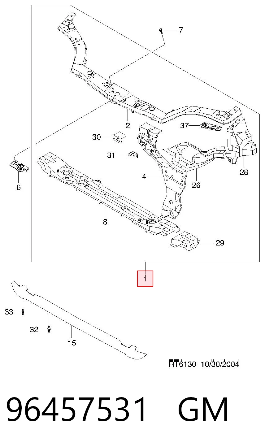 Suporte do radiador montado (painel de montagem de fixação das luzes) Chevrolet Aveo I T200