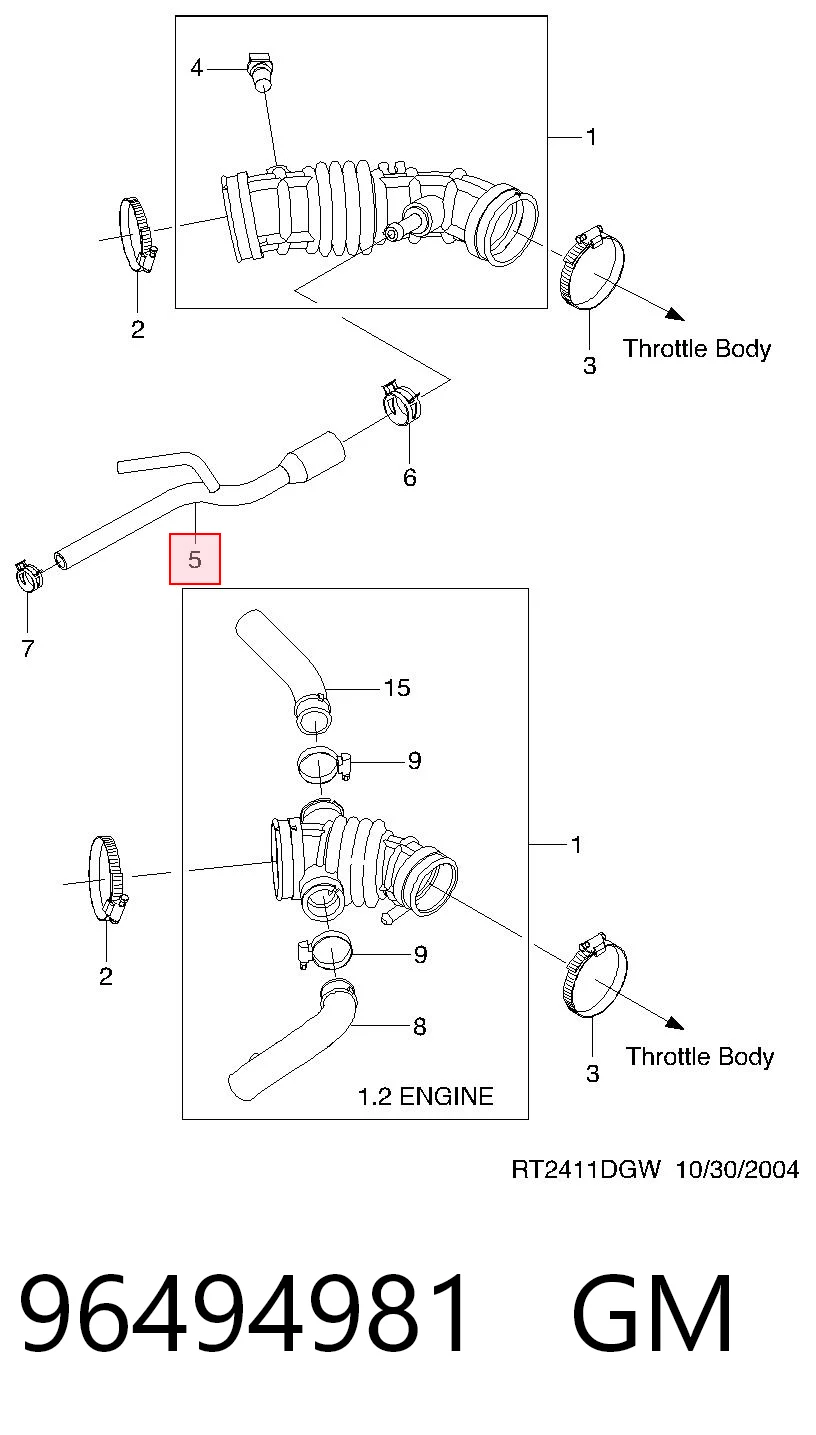 Cano derivado de ventilação de cárter (de separador de óleo) para Chevrolet Aveo T250, T255