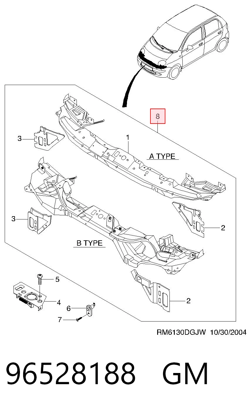 Suporte do radiador montado (painel de montagem de fixação das luzes) Daewoo Matiz KLYA ao melhor preço