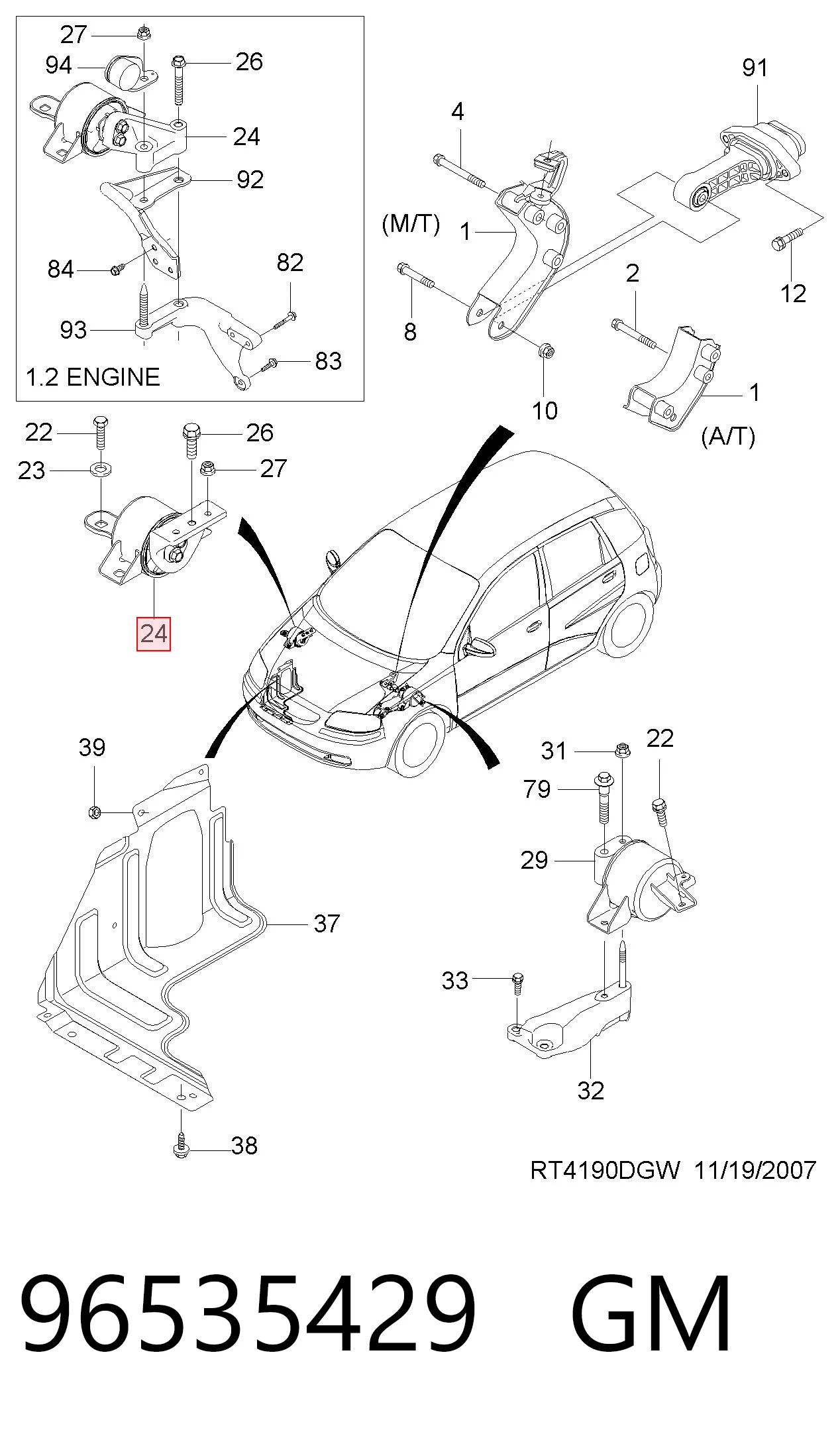 Coxim (suporte) direito de motor 96535429 Opel