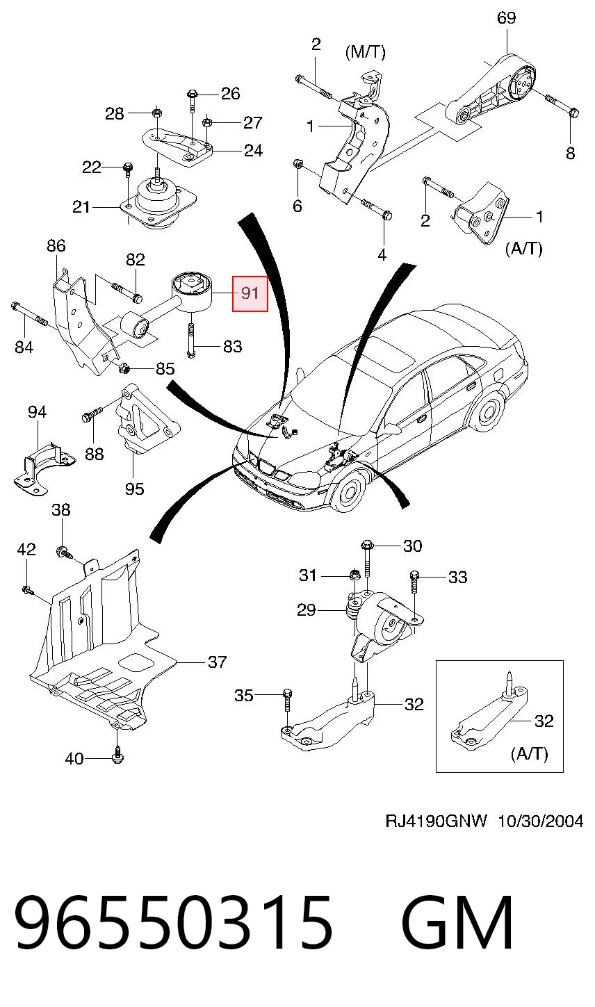 Compre 96852456 FSO Coxim (suporte) direito inferior de motor