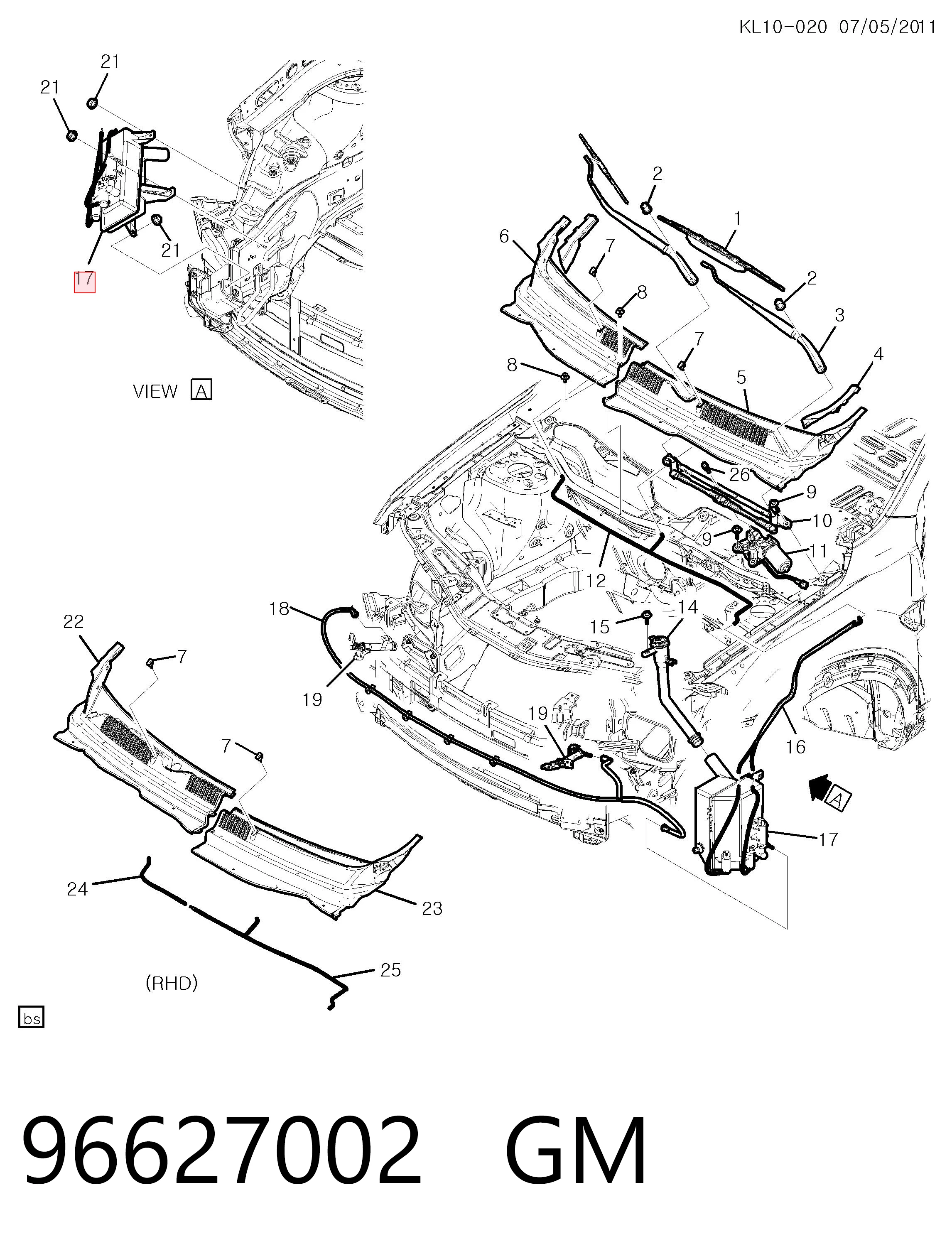 96627002 General Motors Tanque de fluido para lavador de vidro