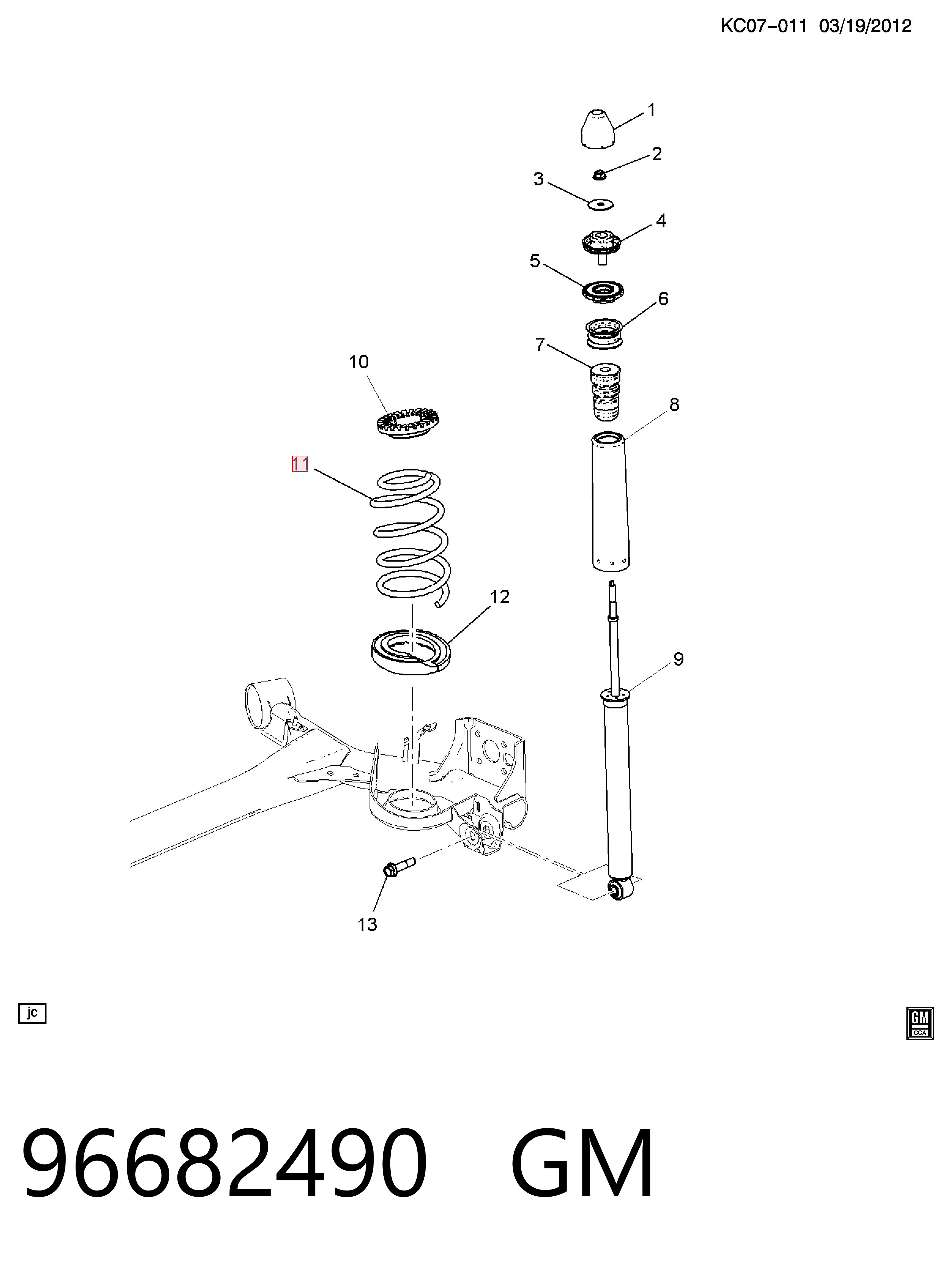  Mola traseira Chevrolet Spark (Matiz) hatchback (M300) (2010 - 2026) 