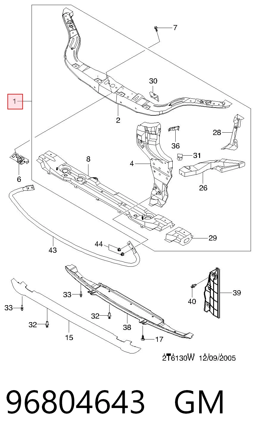 Suporte do radiador montado (painel de montagem de fixação das luzes) Chevrolet Aveo II T250, T255