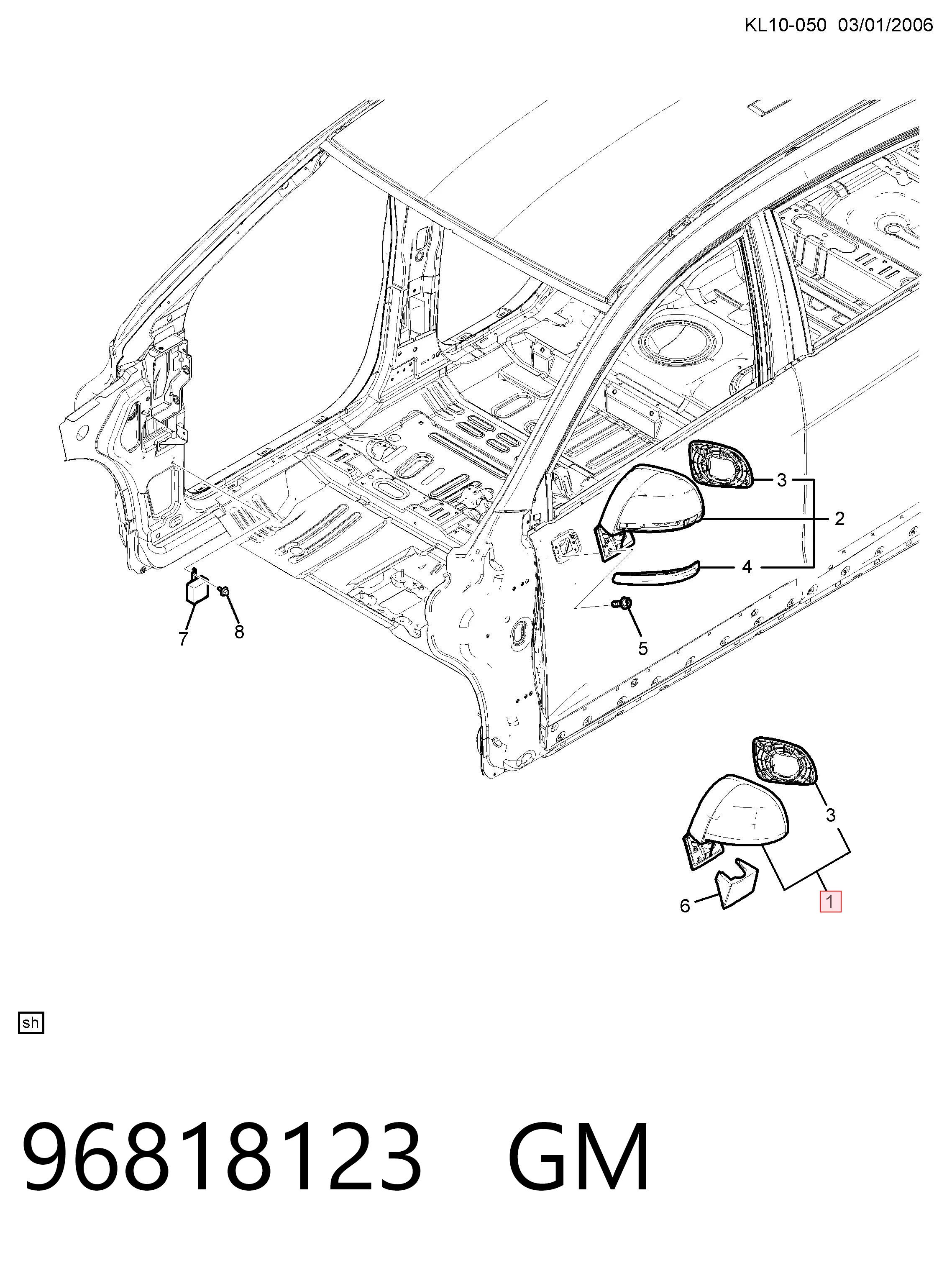 Espelho de retrovisão esquerdo para Chevrolet Captiva I C100