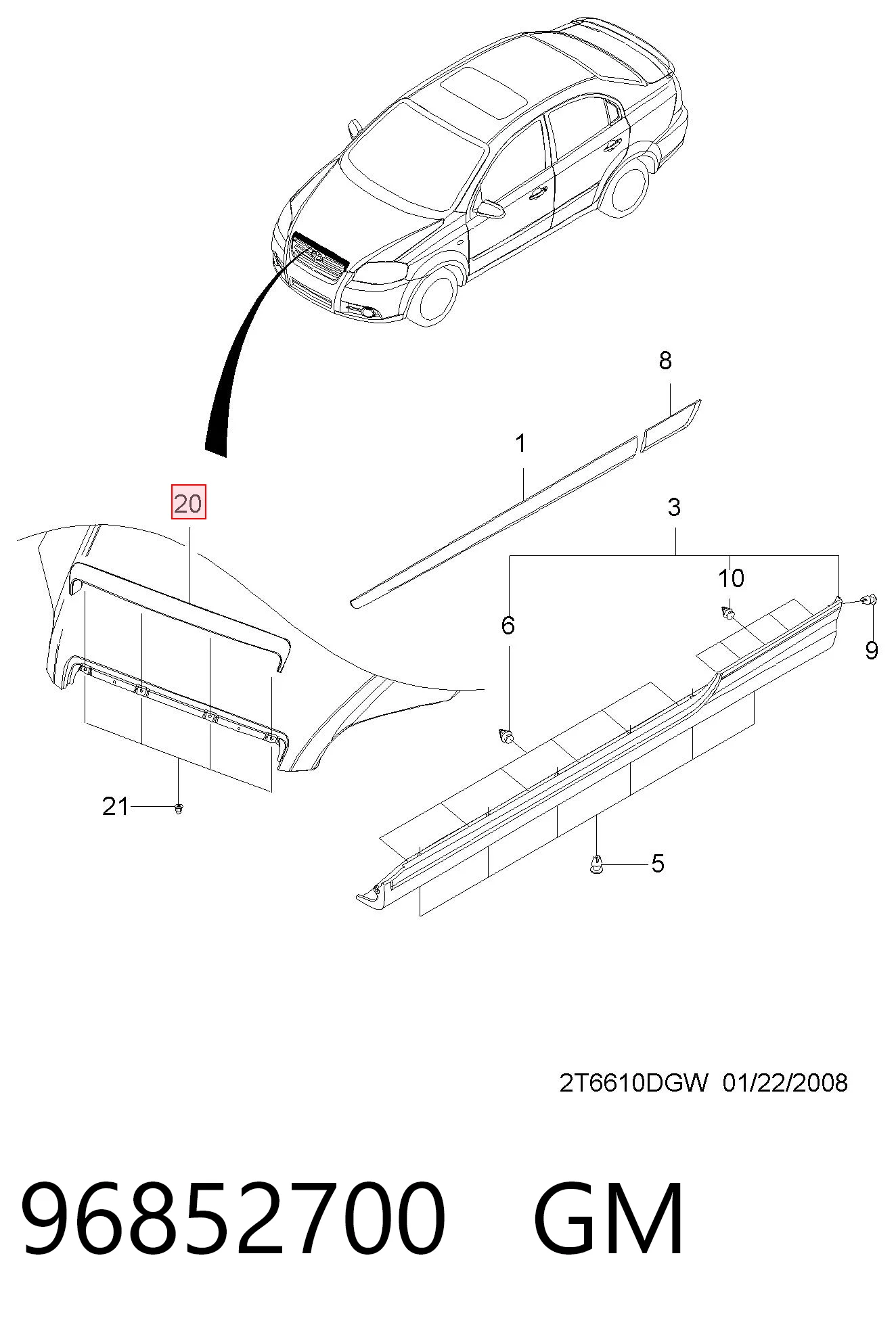 Moldura da capota para Chevrolet Aveo T250, T255