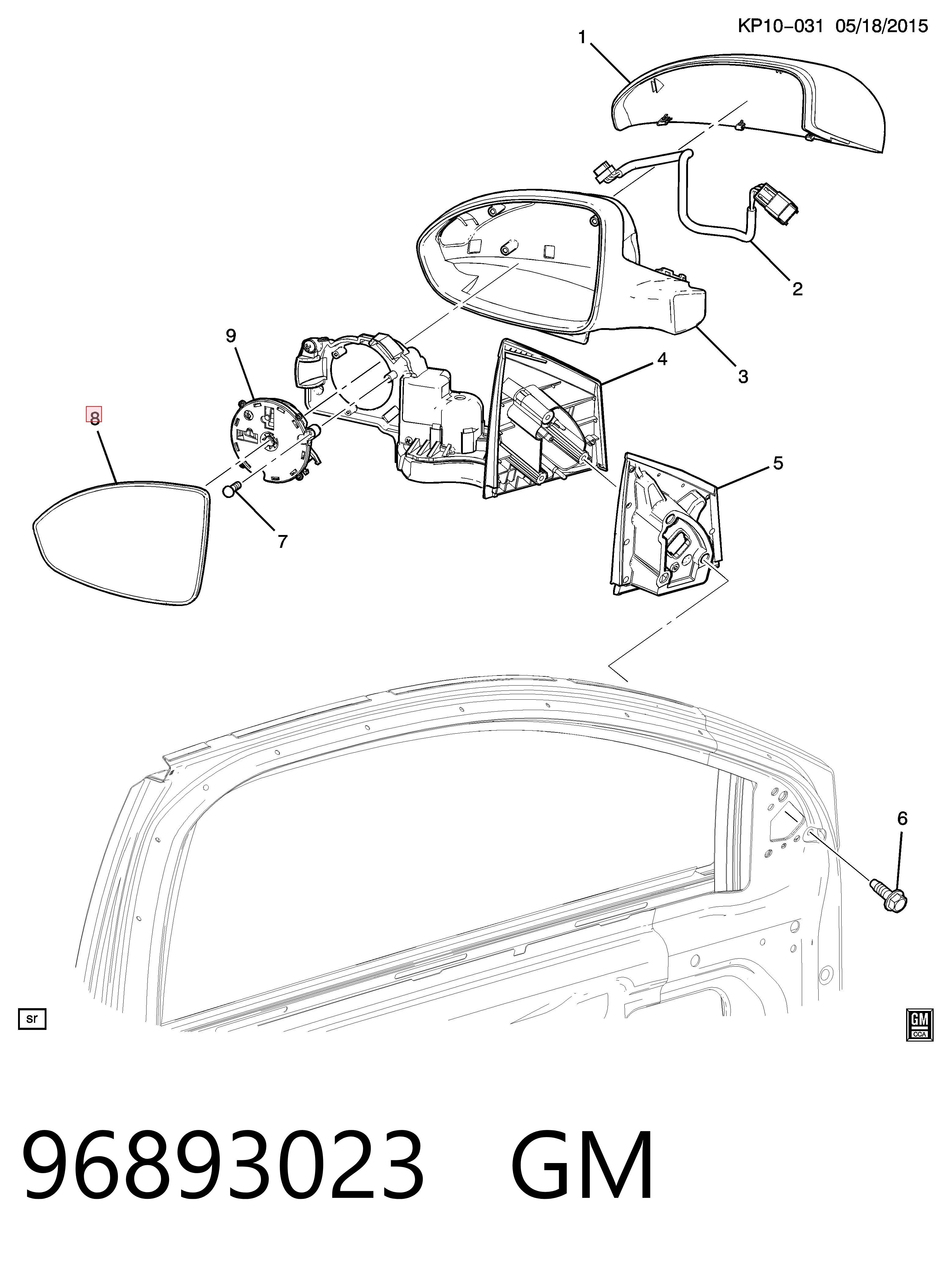 Compre 96893023 Peugeot/Citroen Elemento espelhado do espelho de retrovisão direito