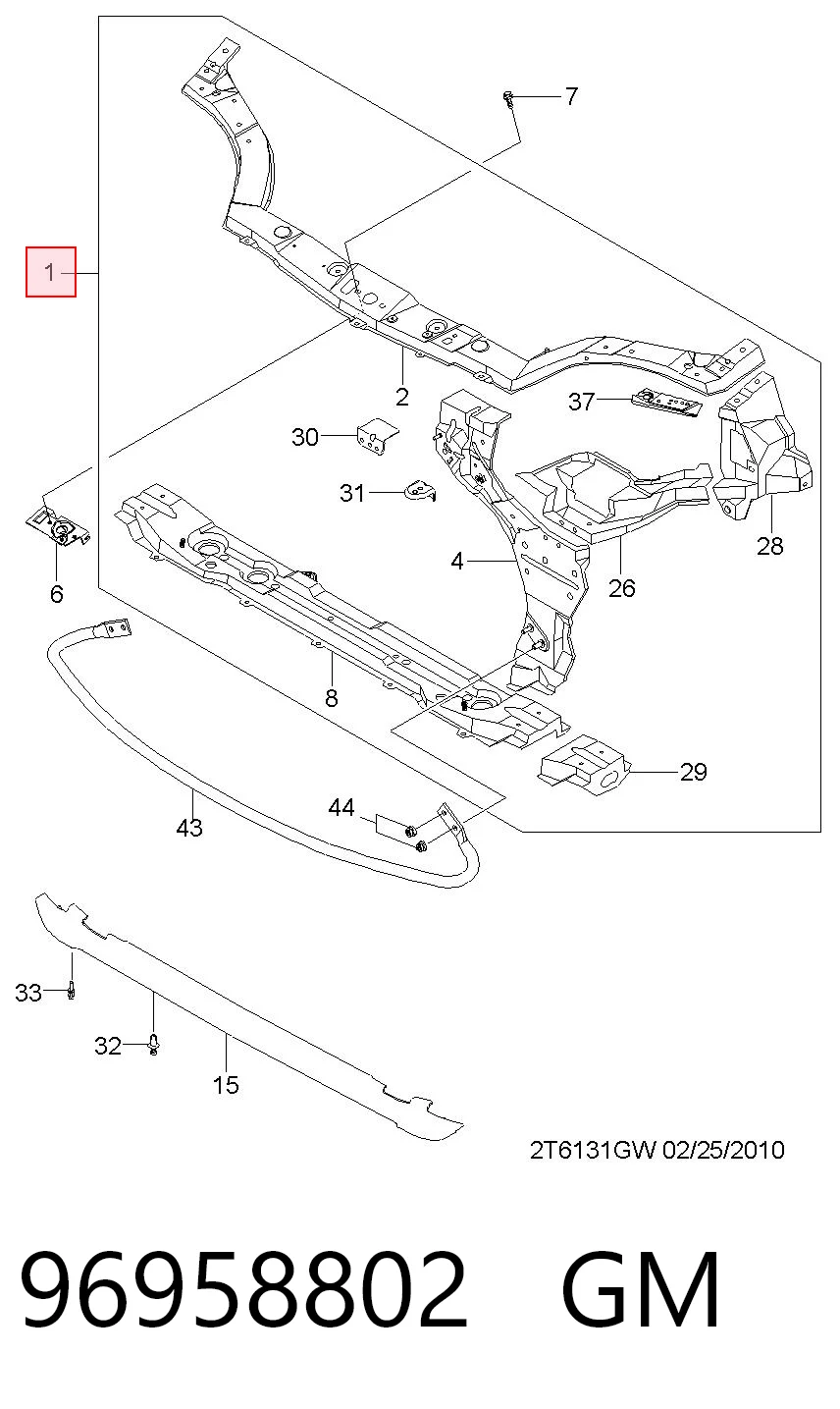Suporte do radiador montado (painel de montagem de fixação das luzes) para Chevrolet Aveo II T250, T255