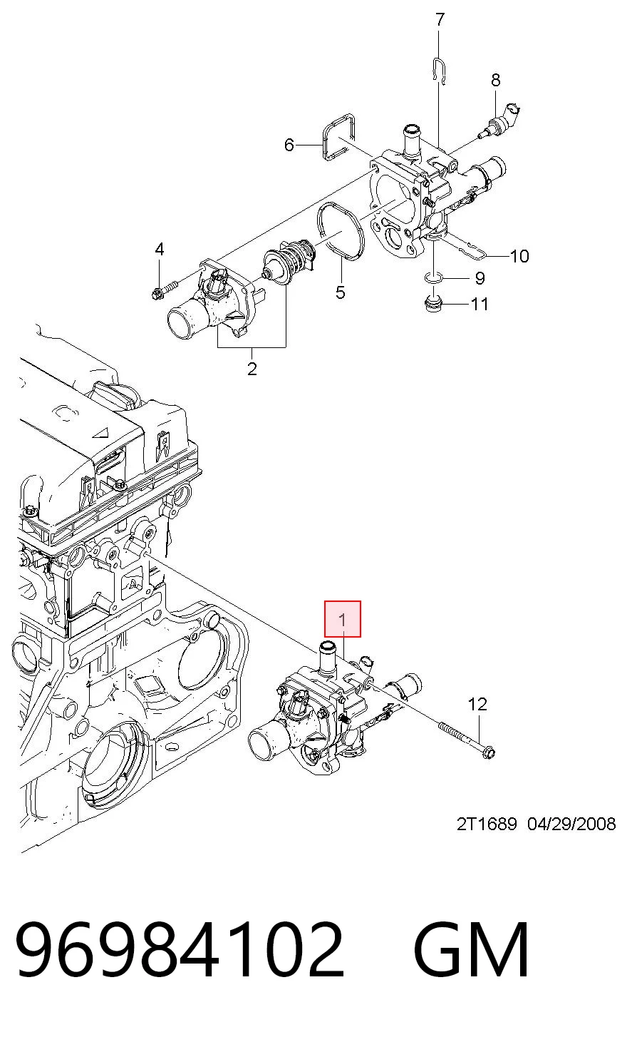  Caixa do termostato Chevrolet Aveo II sedan (T250, T255) (2005 - 2011) II
