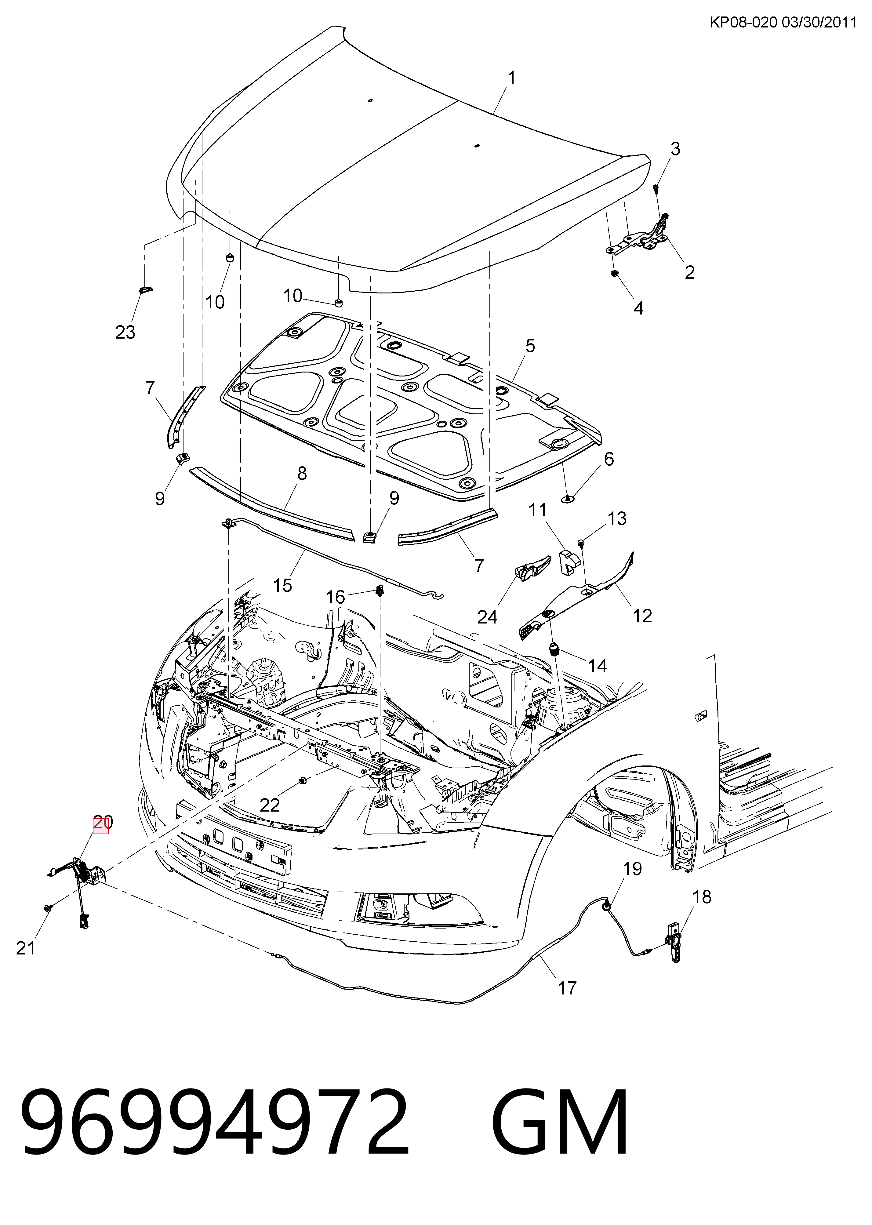 Fecho da capota para Chevrolet Cruze  J300