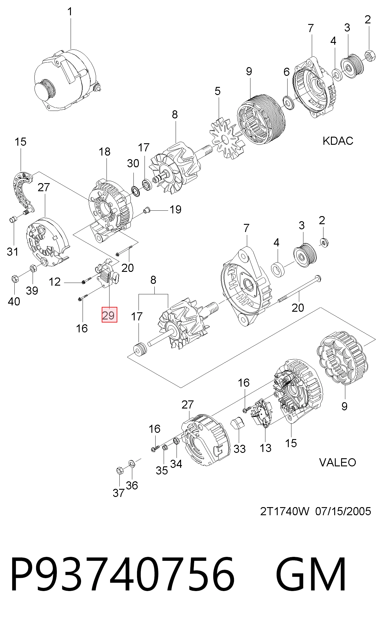 93740756 Parts-Mall Relê-regulador do gerador (relê de carregamento)
