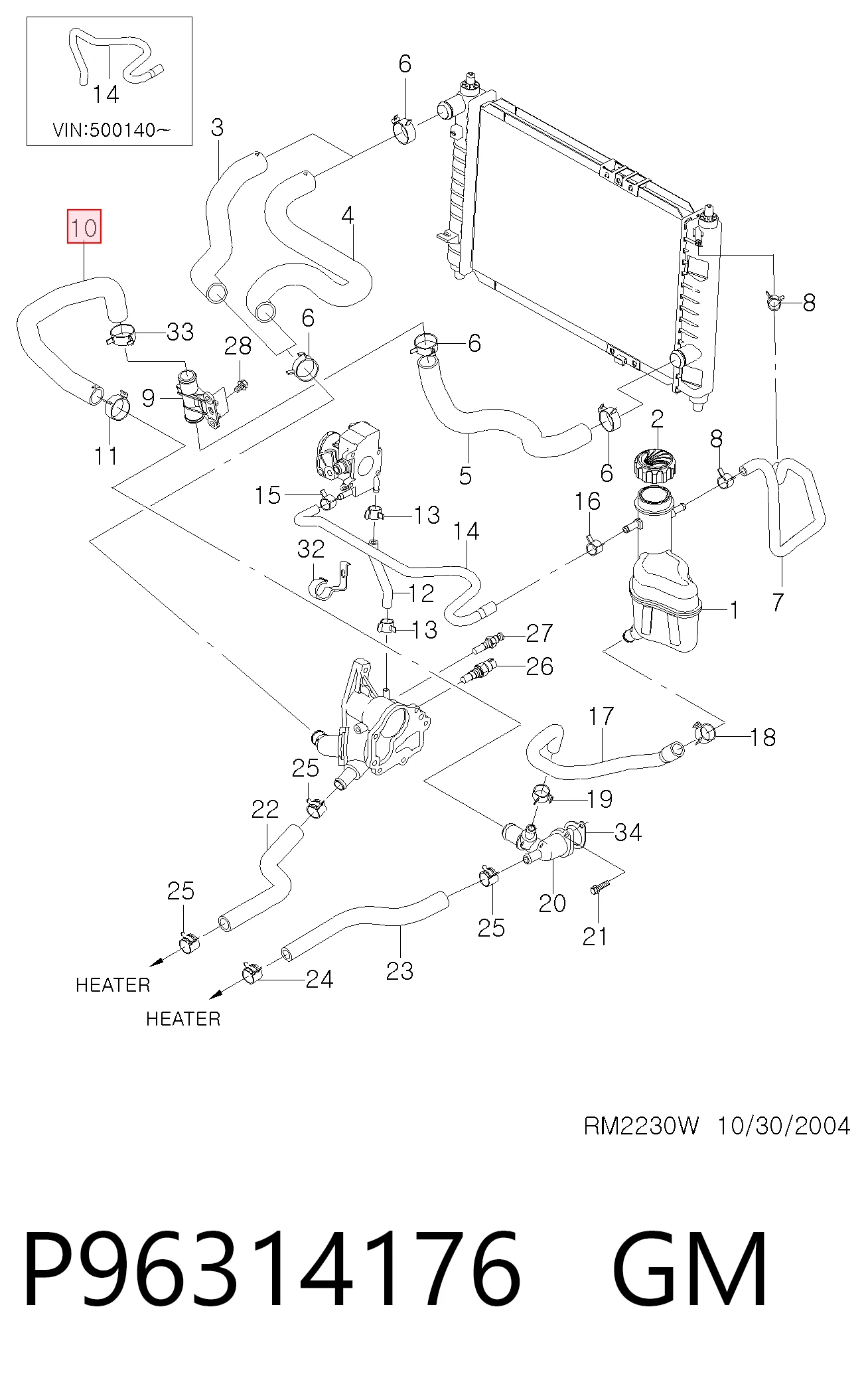 Mangueira (cano derivado) do sistema de esfriamento Chevrolet Spark (Matiz)  M200, M250