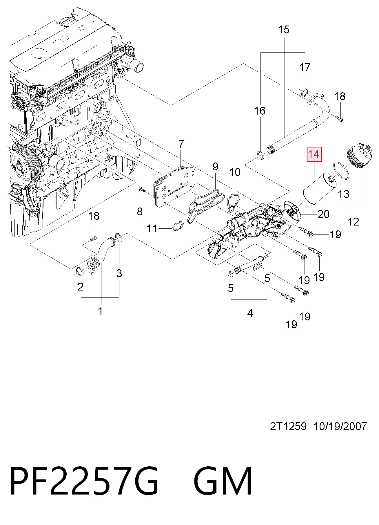 PF2257G General Motors Filtro de óleo