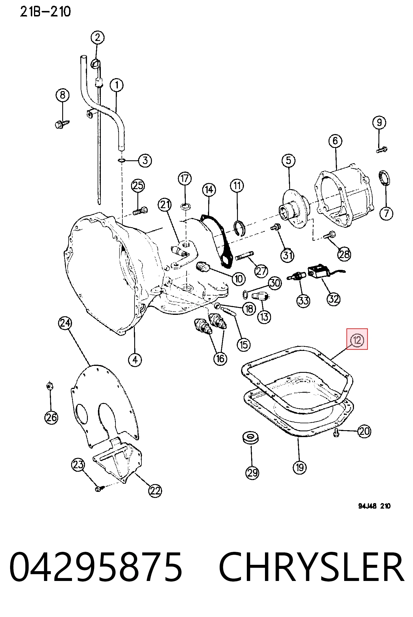 K04295875AB Fiat/Alfa/Lancia Vedante de panela da Caixa Automática de Mudança/Caixa Mecânica de Mudança