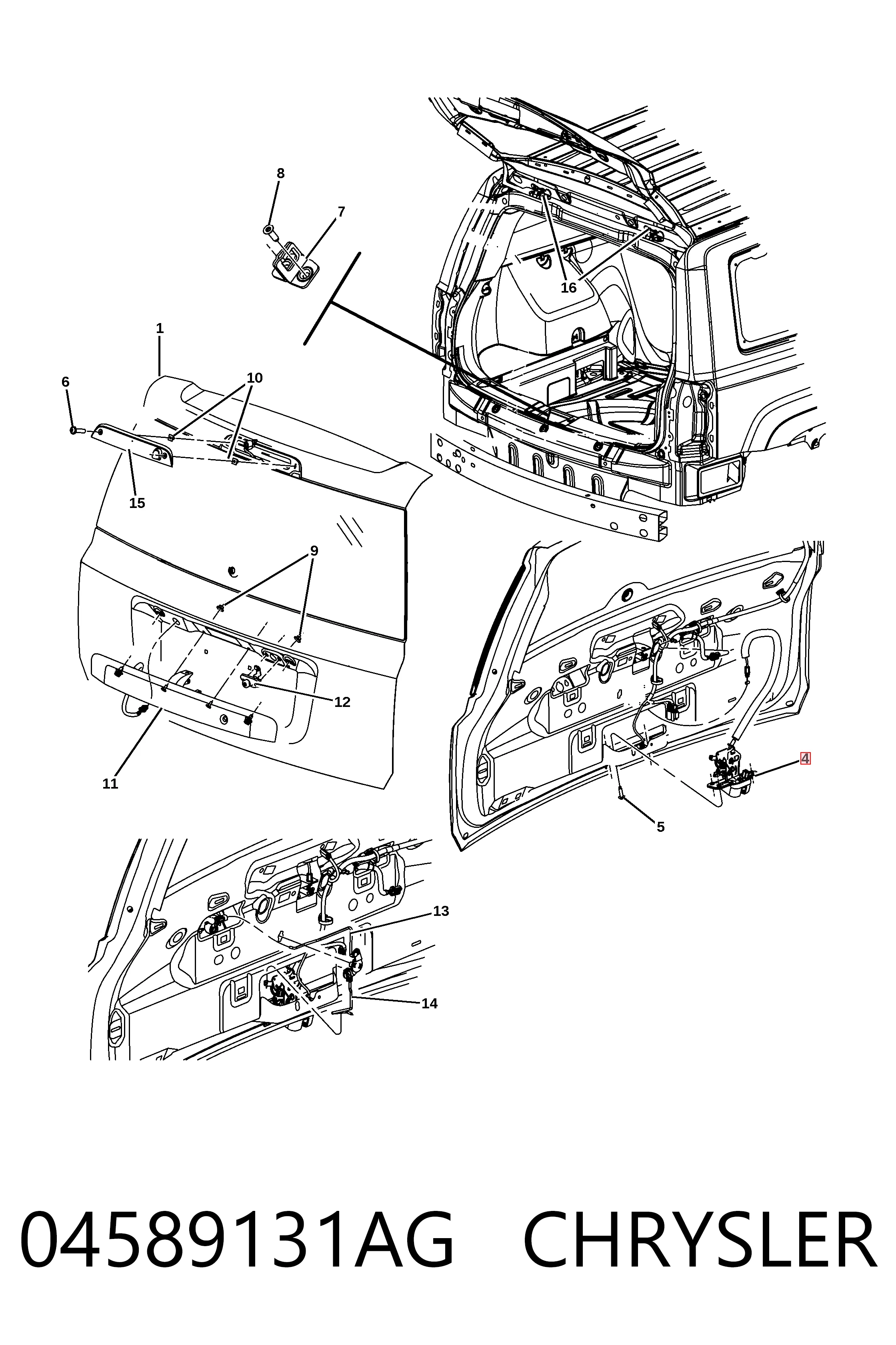 Fecho de tampa de porta-malas (de 3ª/5ª porta traseira) para Jeep Patriot  