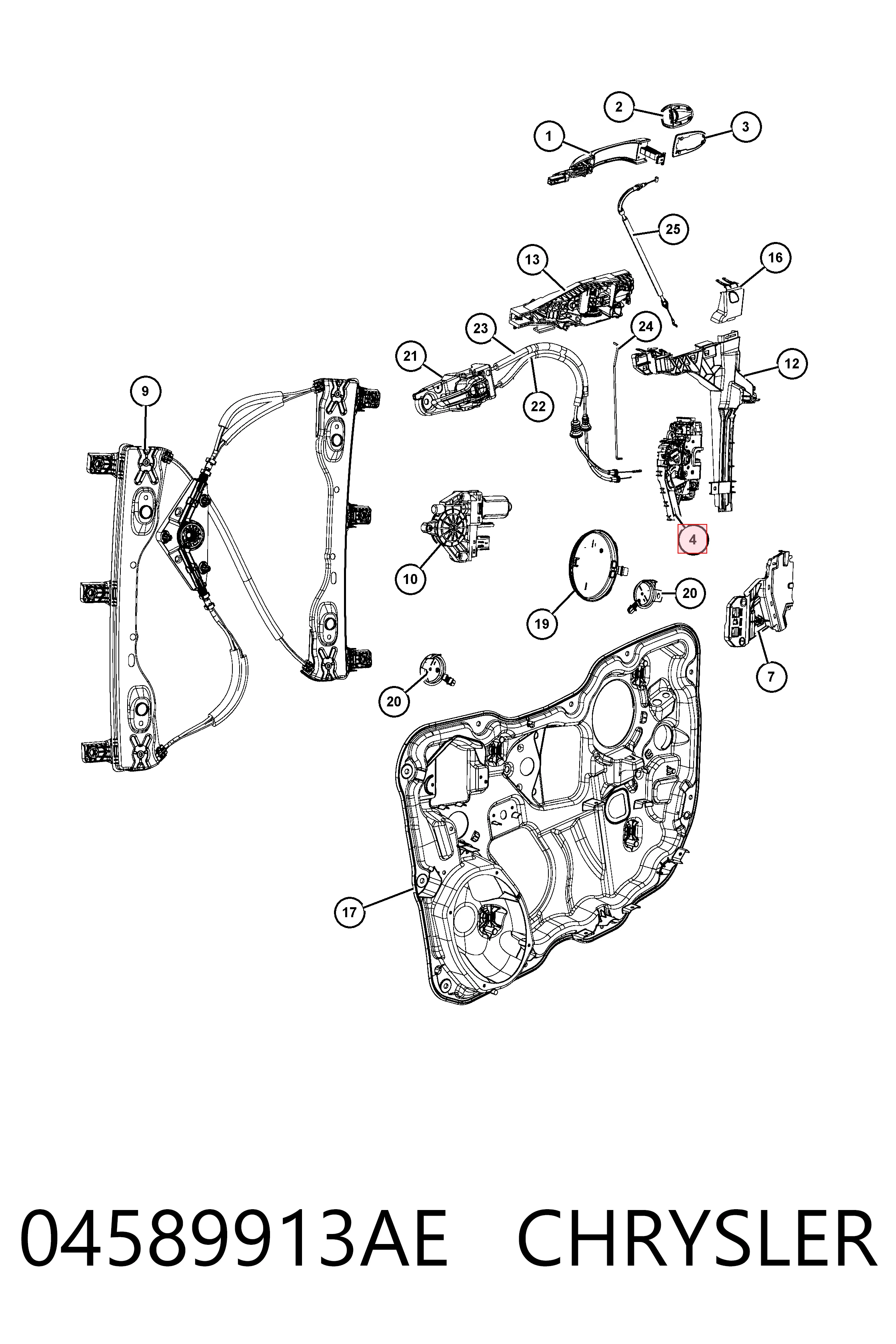 04589913AE Chrysler Fecho da porta dianteira esquerda