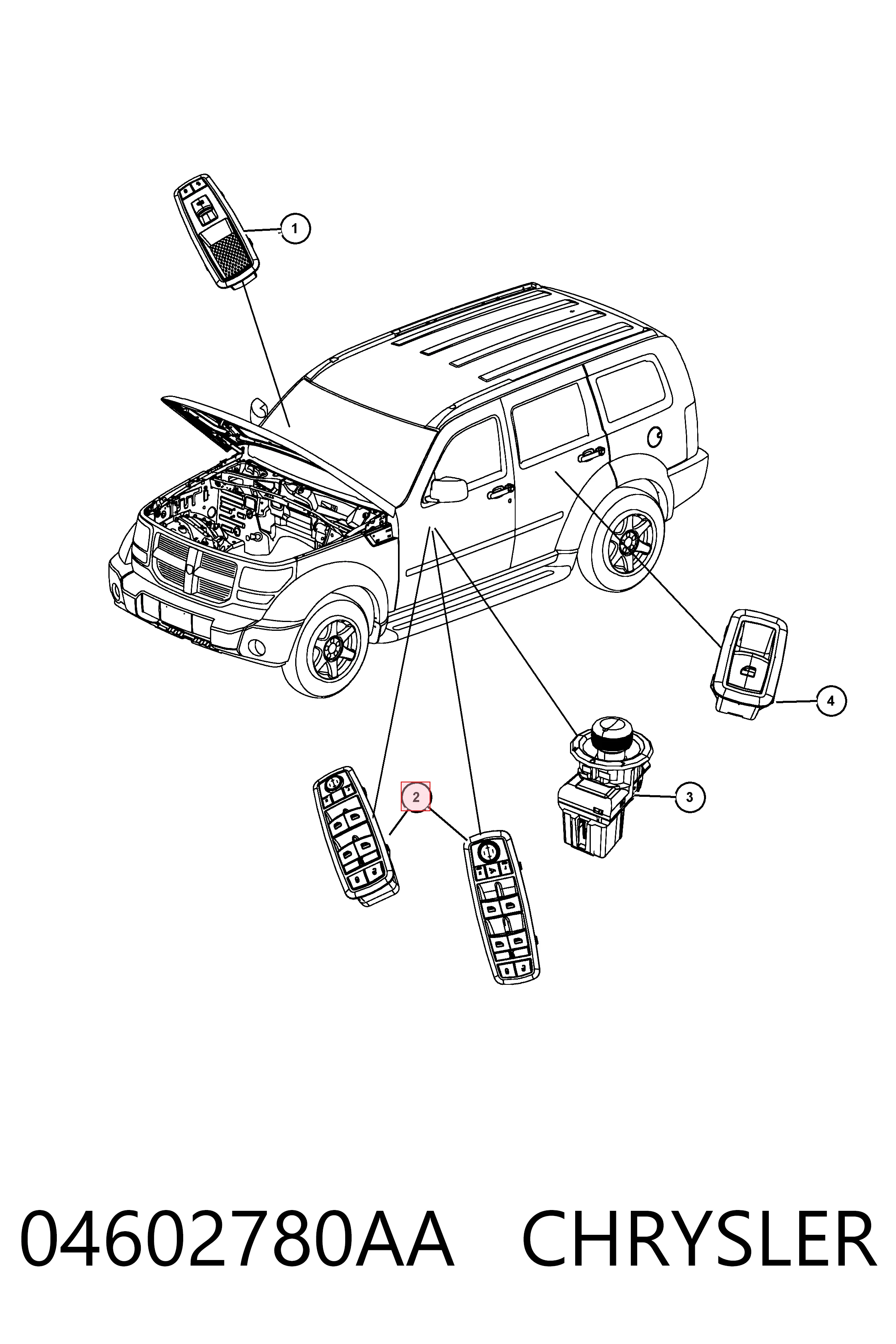 K04602780AA Fiat/Alfa/Lancia Unidade de botões dianteira esquerda de controlo de elevador de vidro