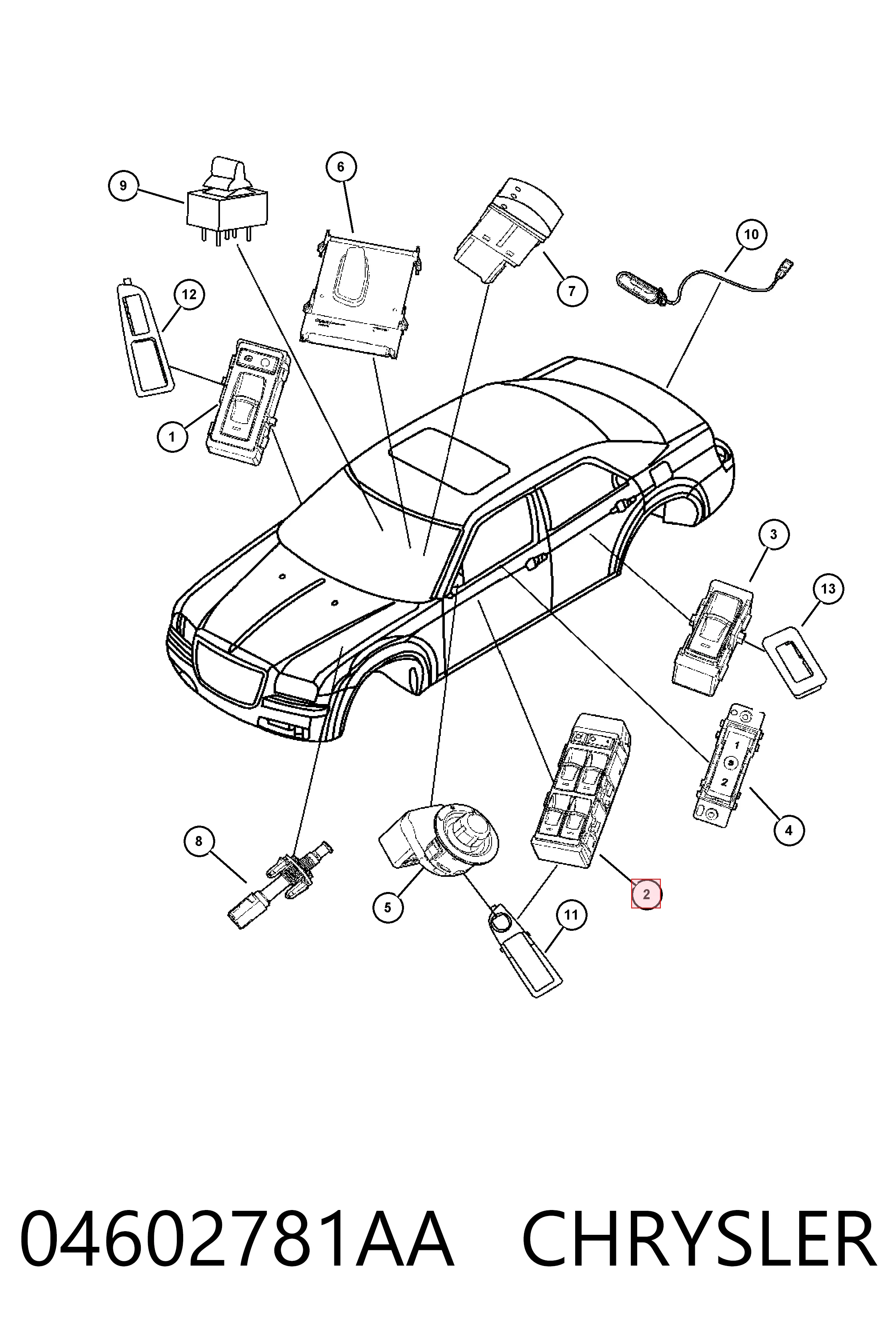 04602781AA Chrysler Unidade de botões dianteira esquerda de controlo de elevador de vidro