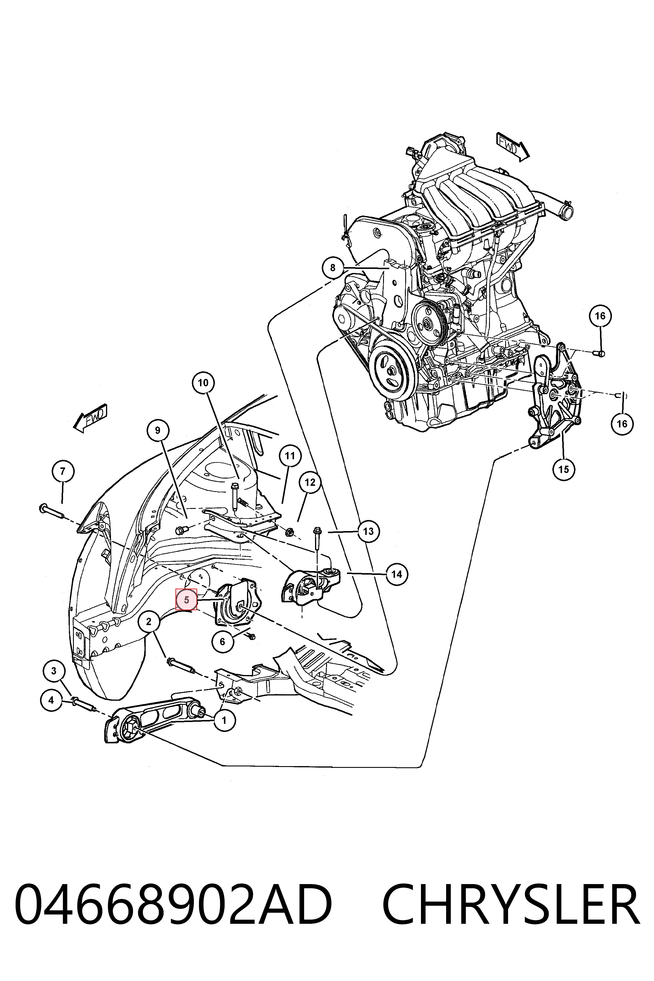 Coxim (suporte) traseiro de motor K04668902AD Fiat/Alfa/Lancia