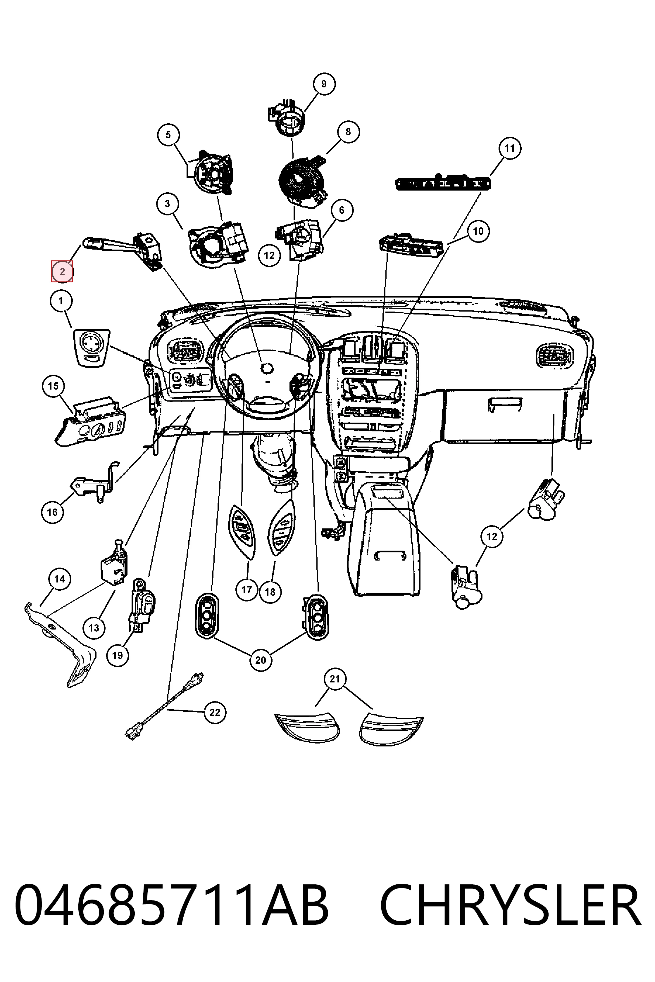 K04685711AC Fiat/Alfa/Lancia Comutador direito instalado na coluna da direção