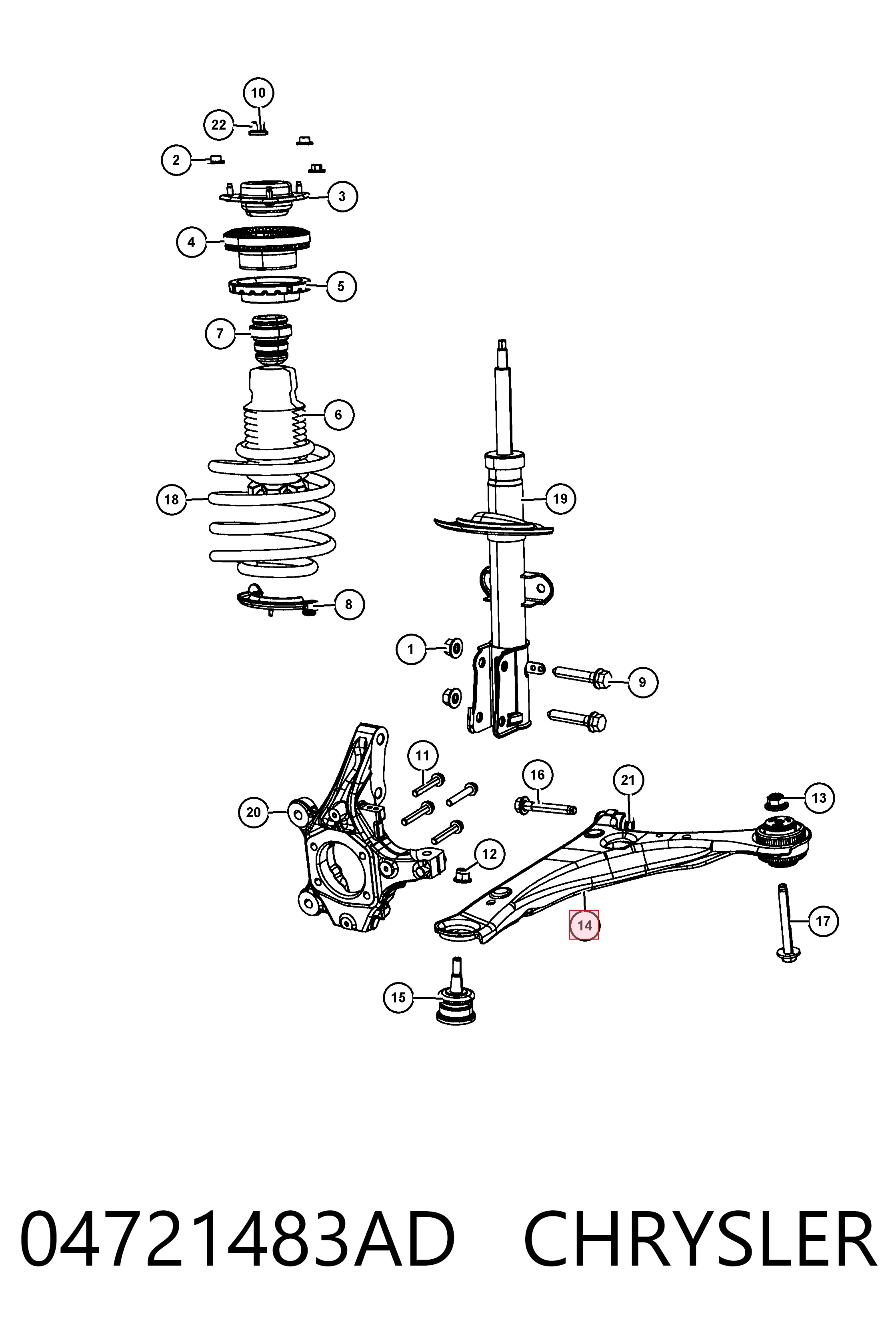 Compre K04766911AH Fiat/Alfa/Lancia Braço oscilante inferior esquerdo de suspensão dianteira