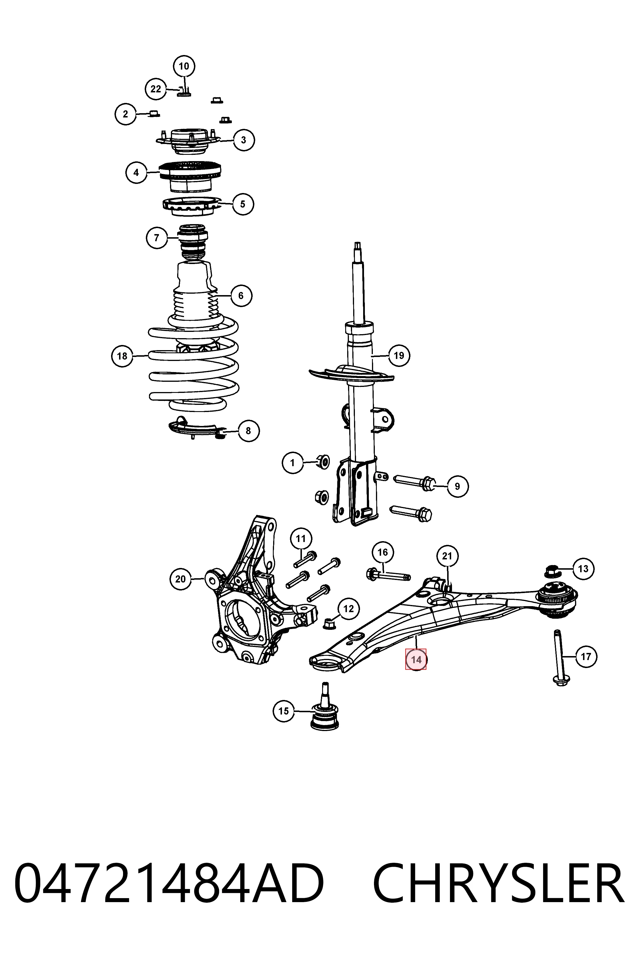 Braço oscilante inferior esquerdo de suspensão dianteira K04766911AH Fiat/Alfa/Lancia