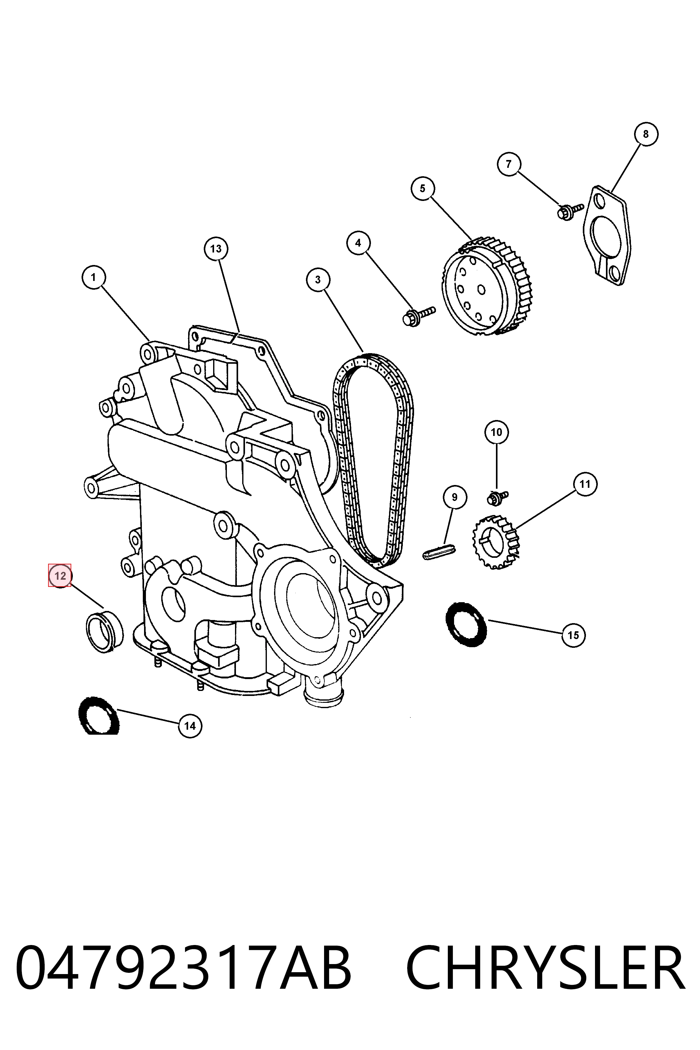 04792317AB Chrysler Vedação dianteira de cambota de motor