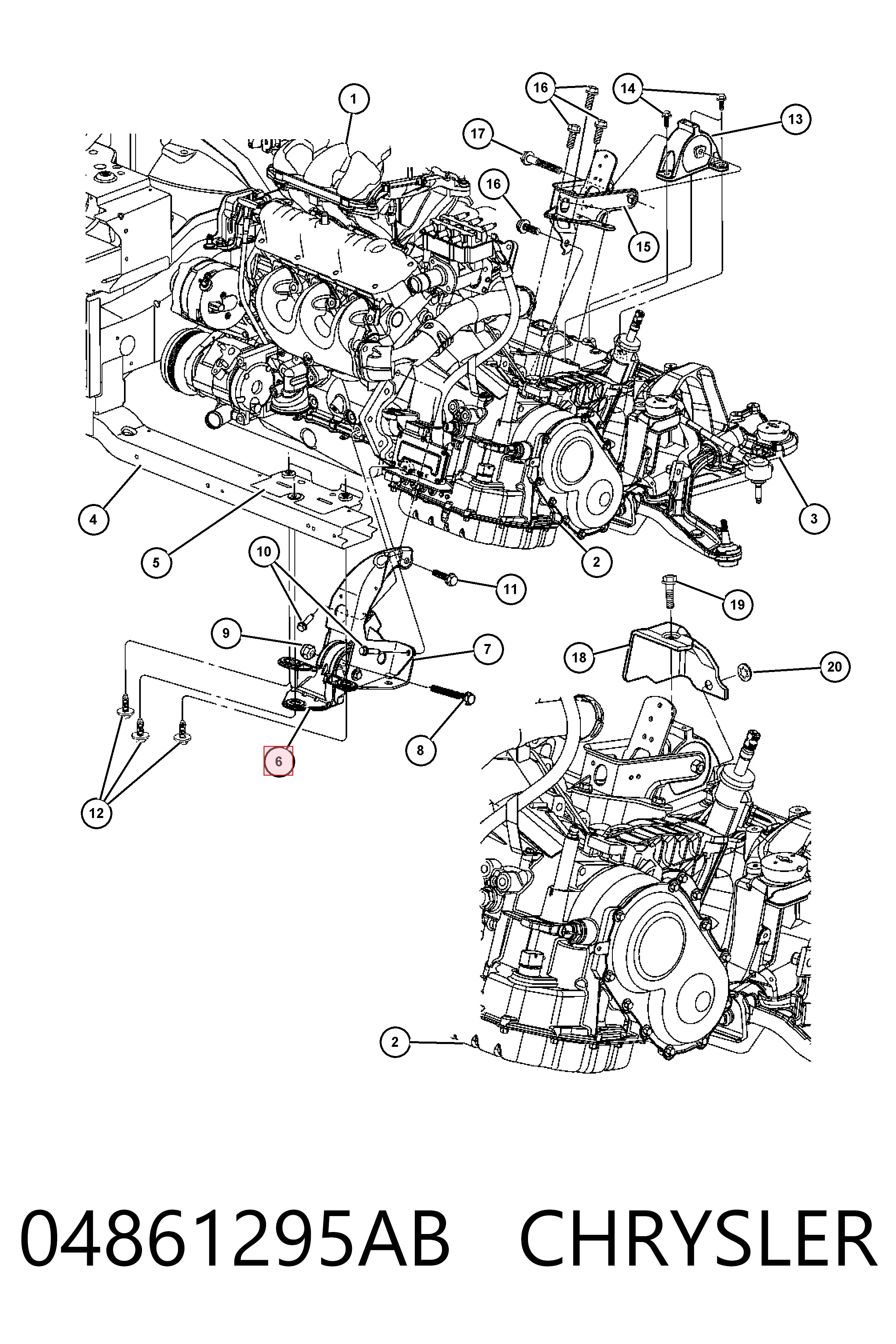 04861295AB Chrysler Coxim (suporte) dianteiro de motor