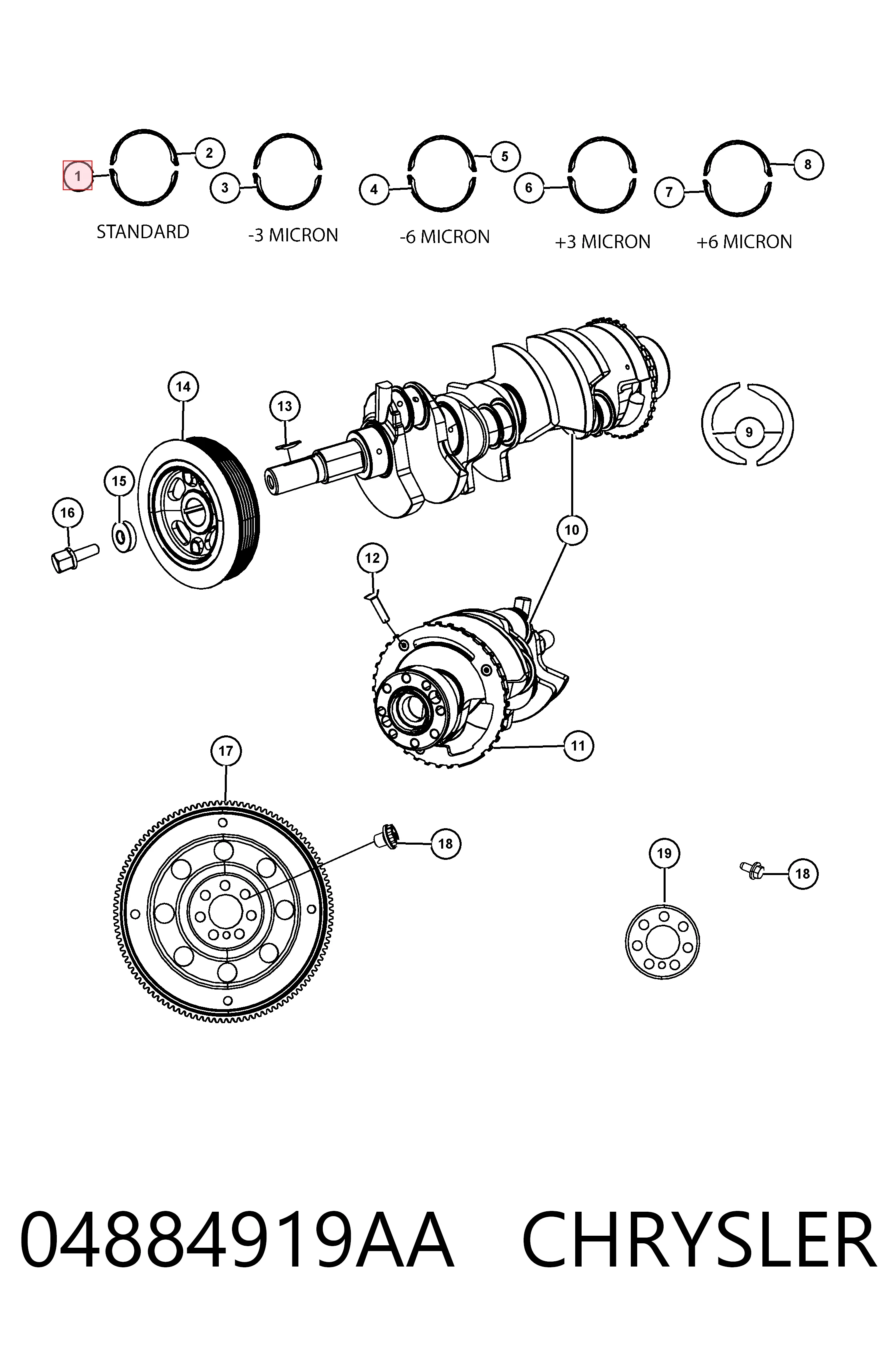 04884919AA Chrysler Folhas inseridas principais de cambota, kit, padrão (STD)