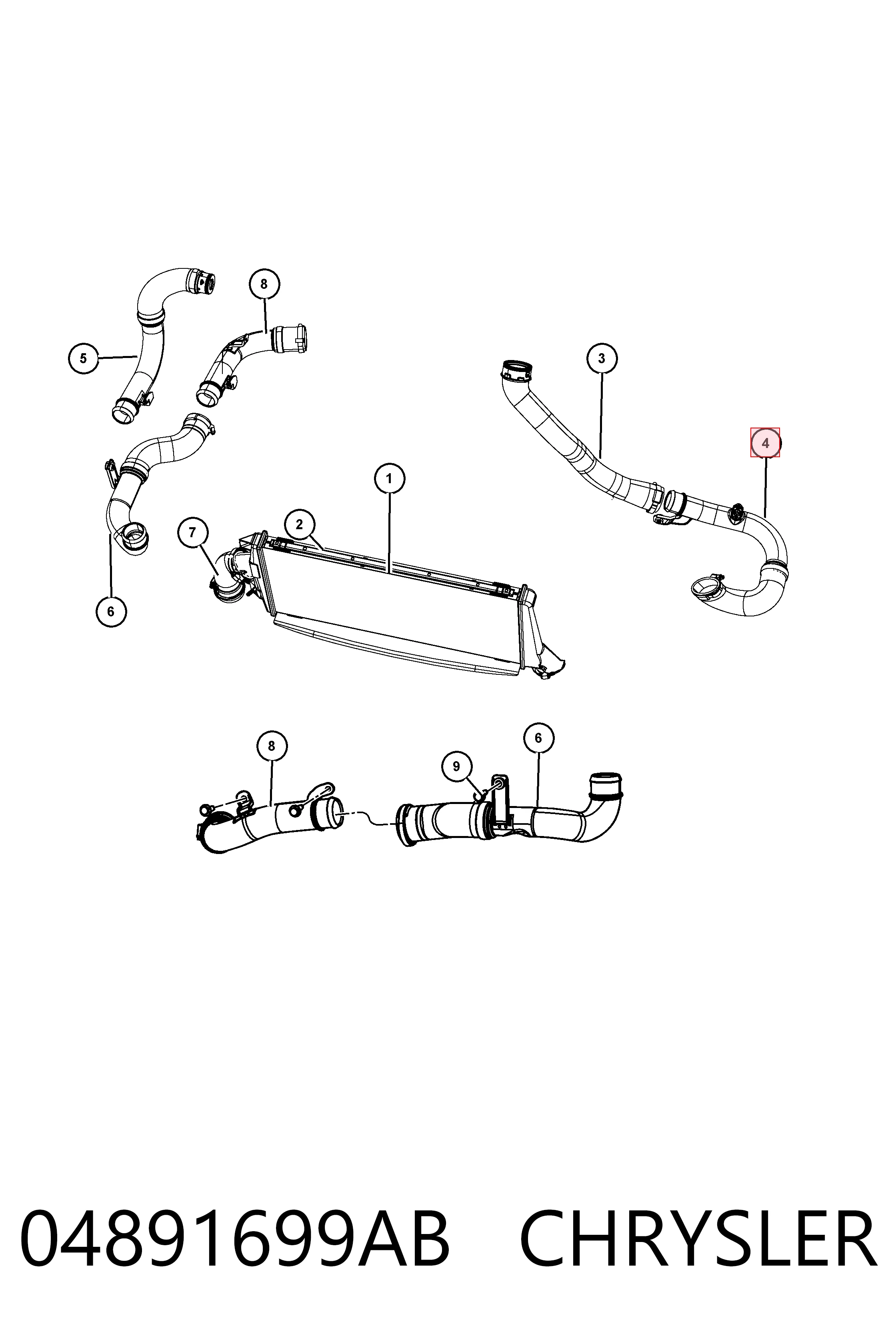 K04891699AD Fiat/Alfa/Lancia Mangueira (cano derivado) de intercooler
