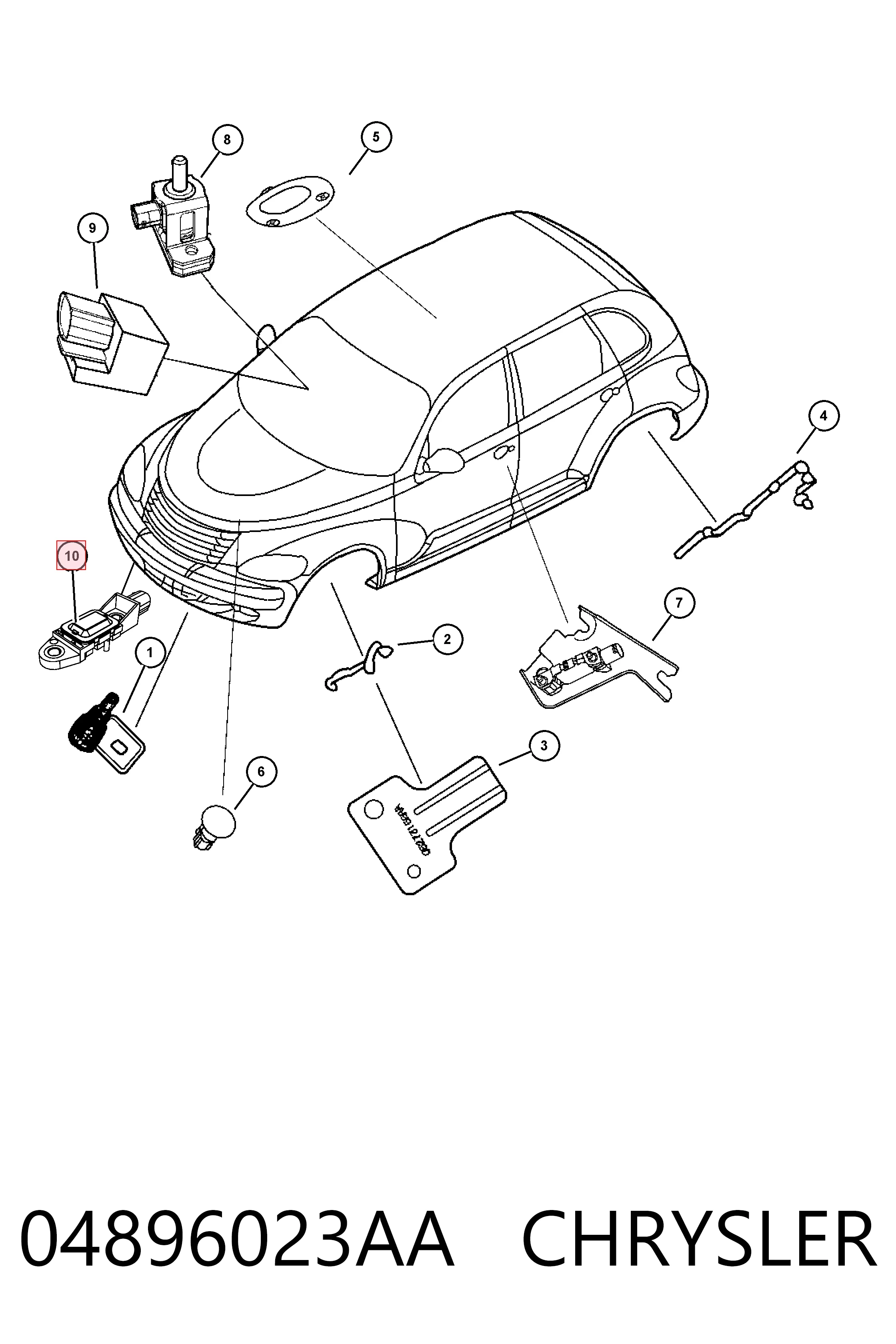 04896023AA Mitsubishi Sensor AIRBAG dianteiro