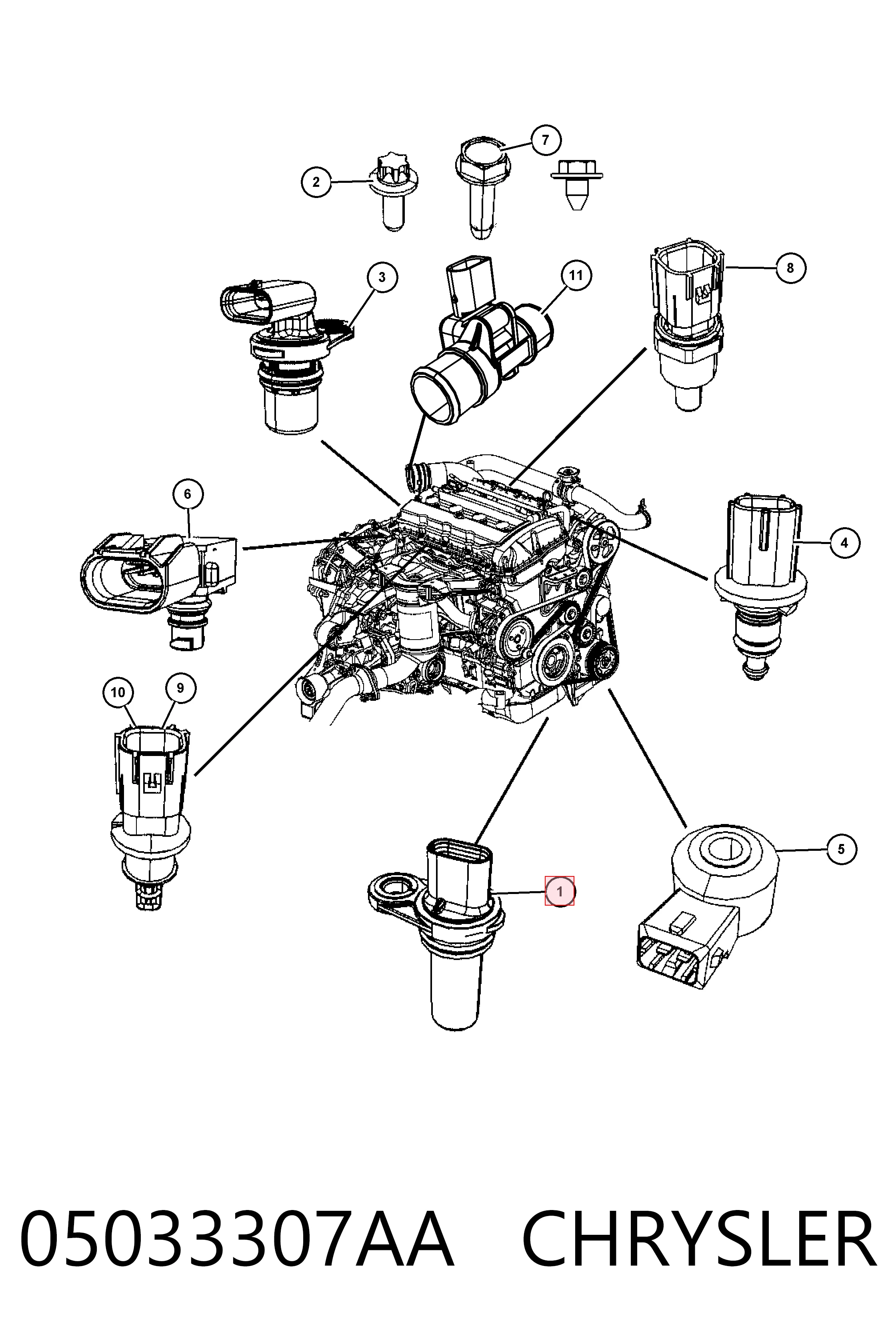 Sensor de posição (de revoluções) de cambota K05033307AD Fiat/Alfa/Lancia
