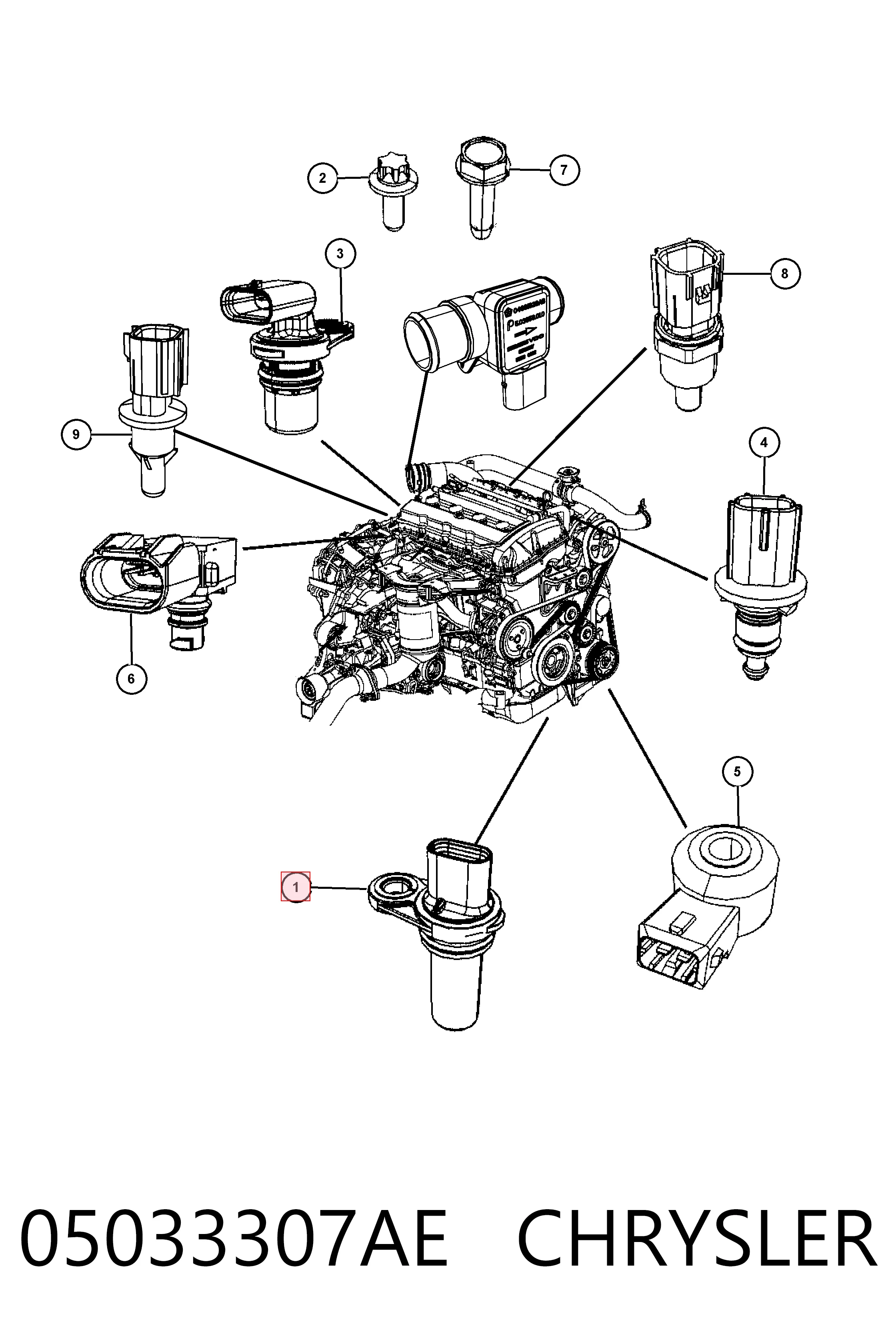 05033307AE Chrysler Sensor de posição (de revoluções) de cambota