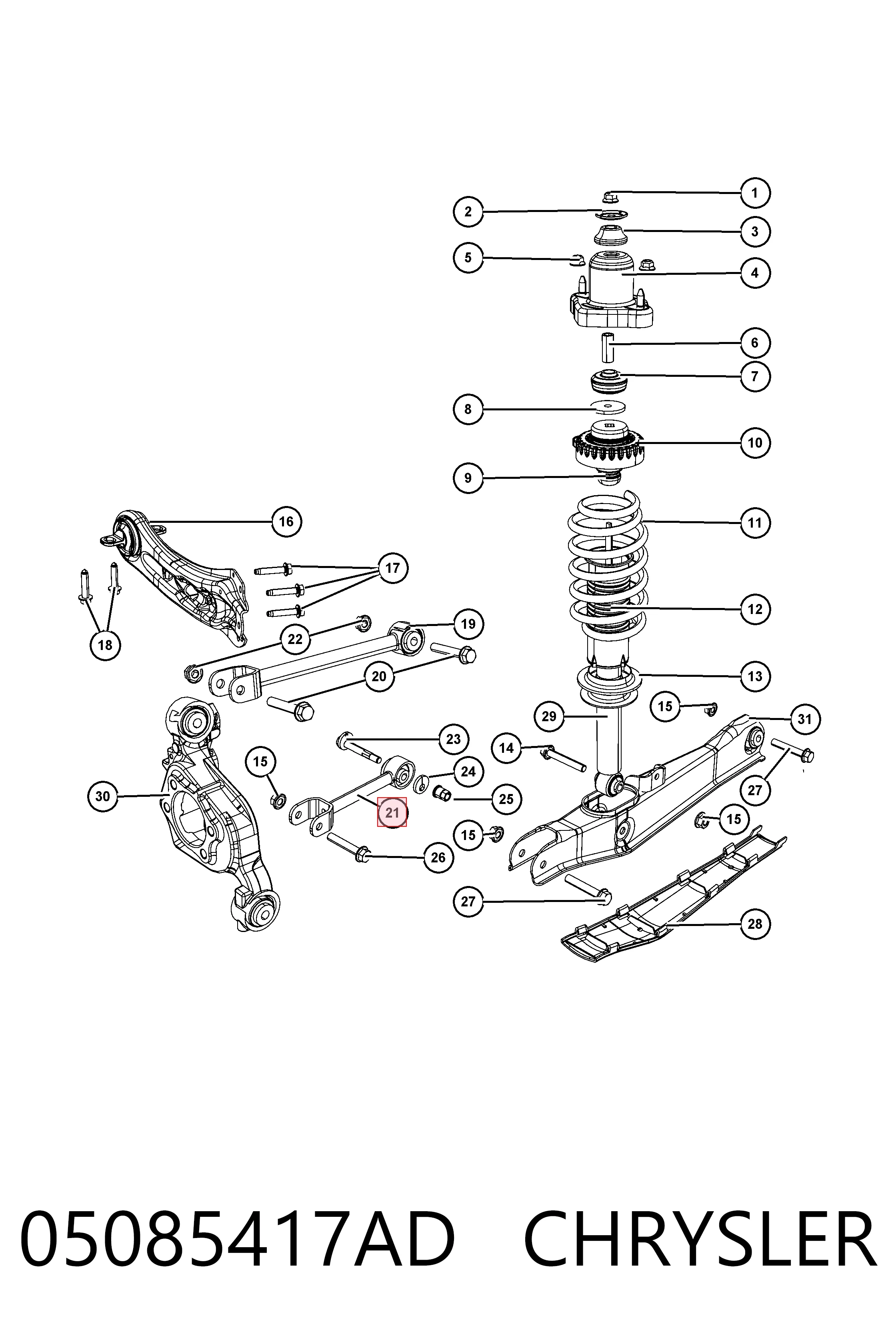 Braço oscilante de suspensão traseira transversal K05085417AC Fiat/Alfa/Lancia