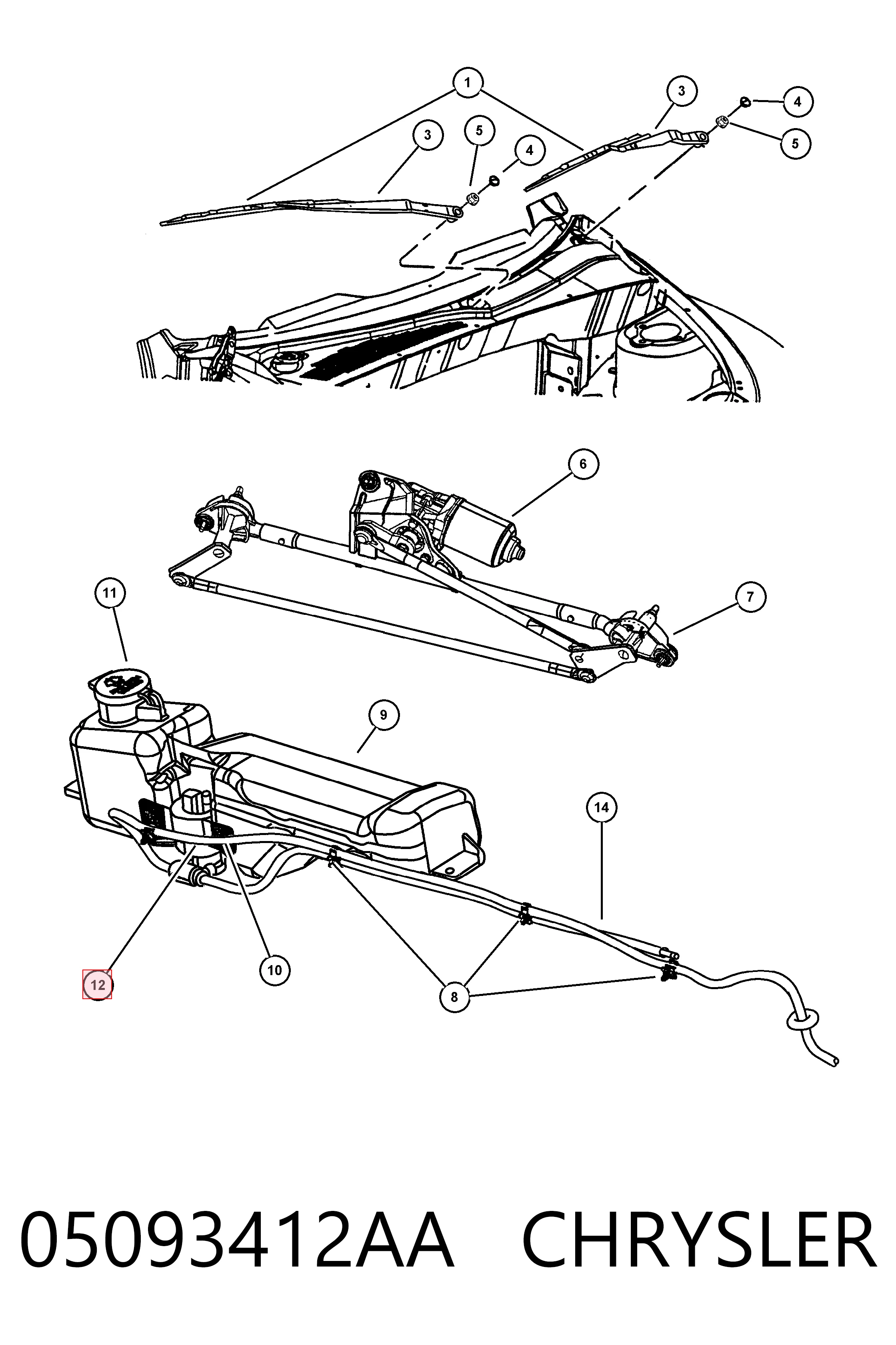 05093412AA Chrysler Bomba de motor de fluido para lavador de vidro dianteiro