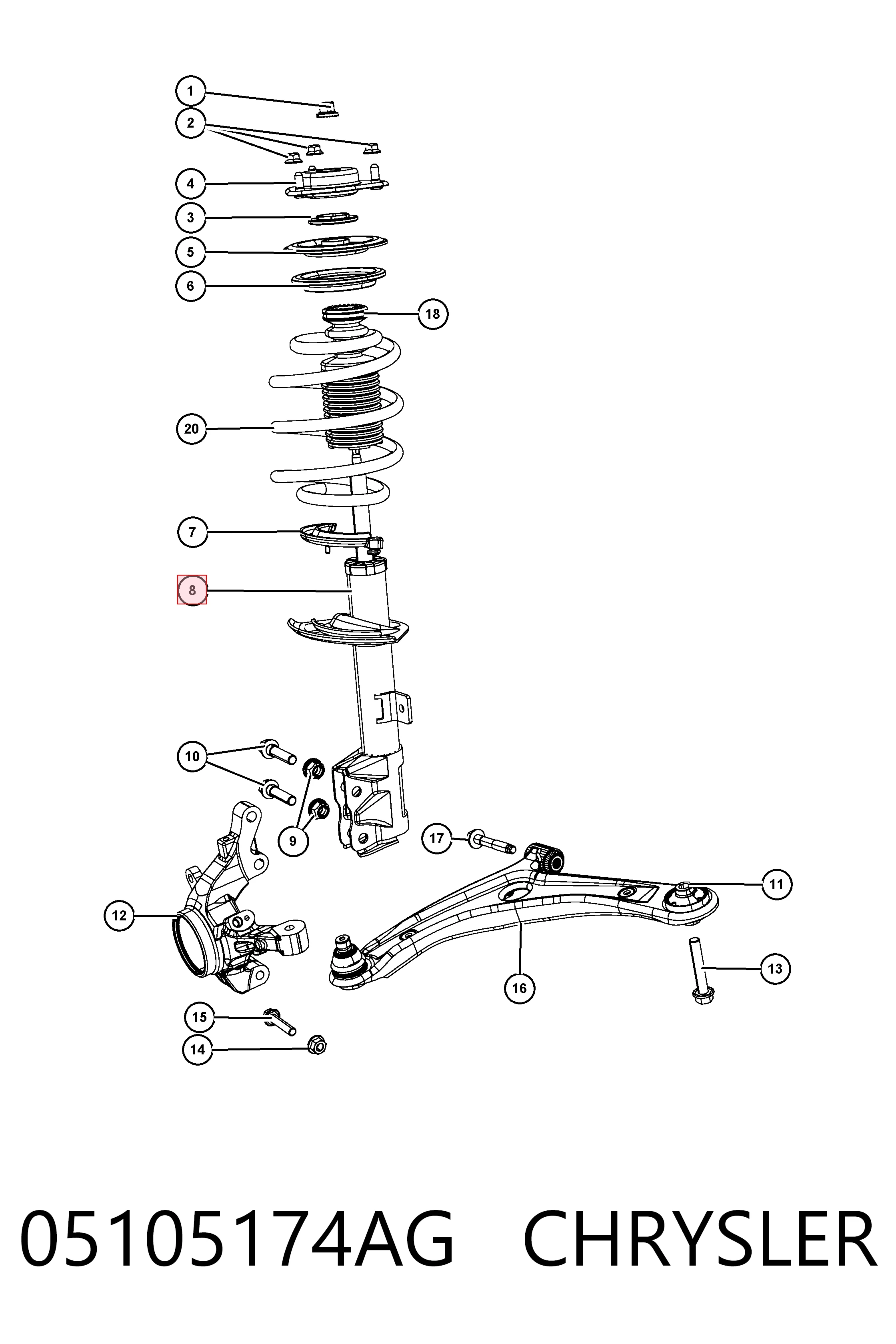 K05105174AF Fiat/Alfa/Lancia Amortecedor dianteiro direito