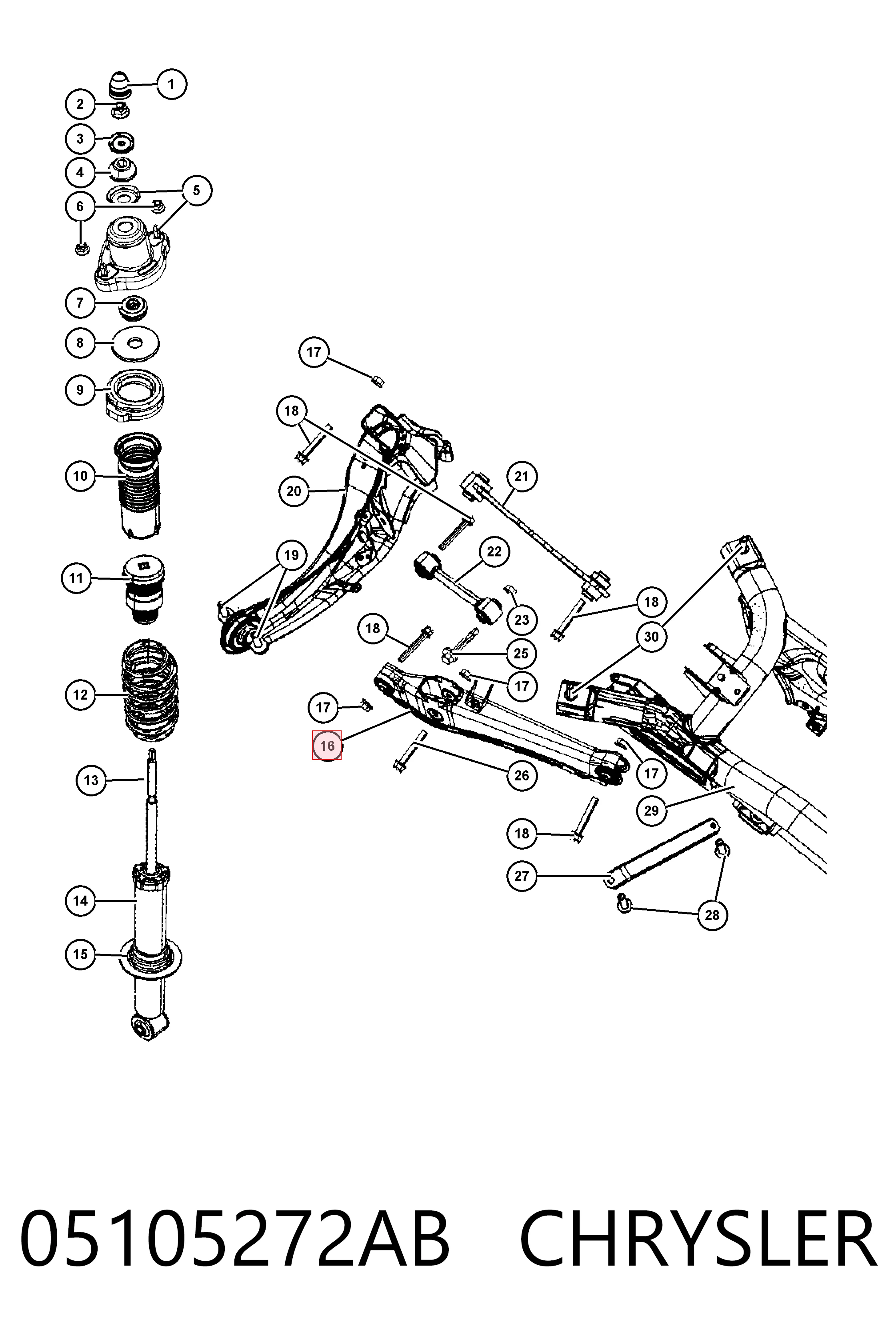 Braço oscilante inferior esquerdo de suspensão traseira/direita Fiat/Alfa/Lancia K05105272AF