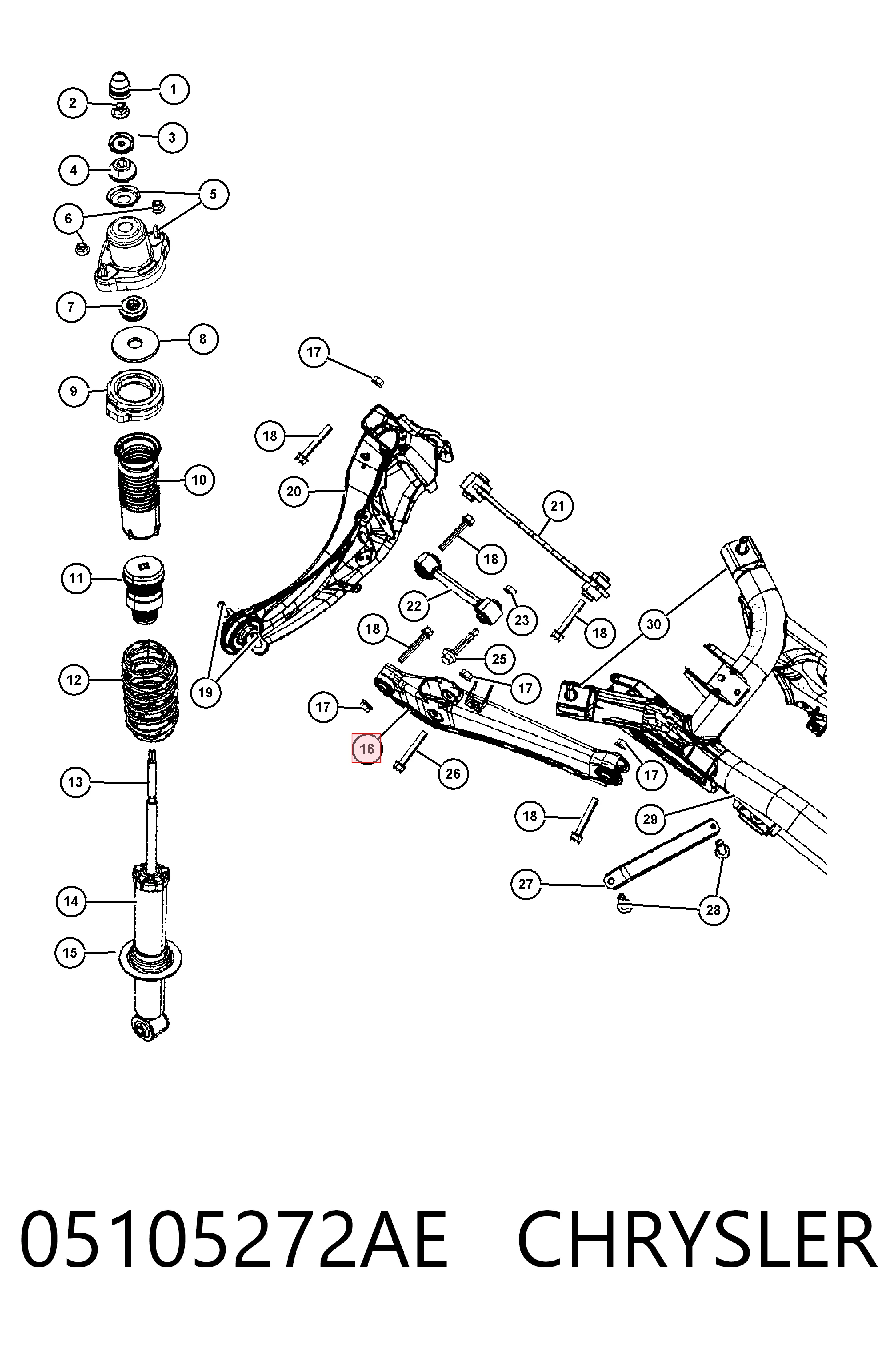 K05105272AF Fiat/Alfa/Lancia Braço oscilante inferior esquerdo de suspensão traseira/direita