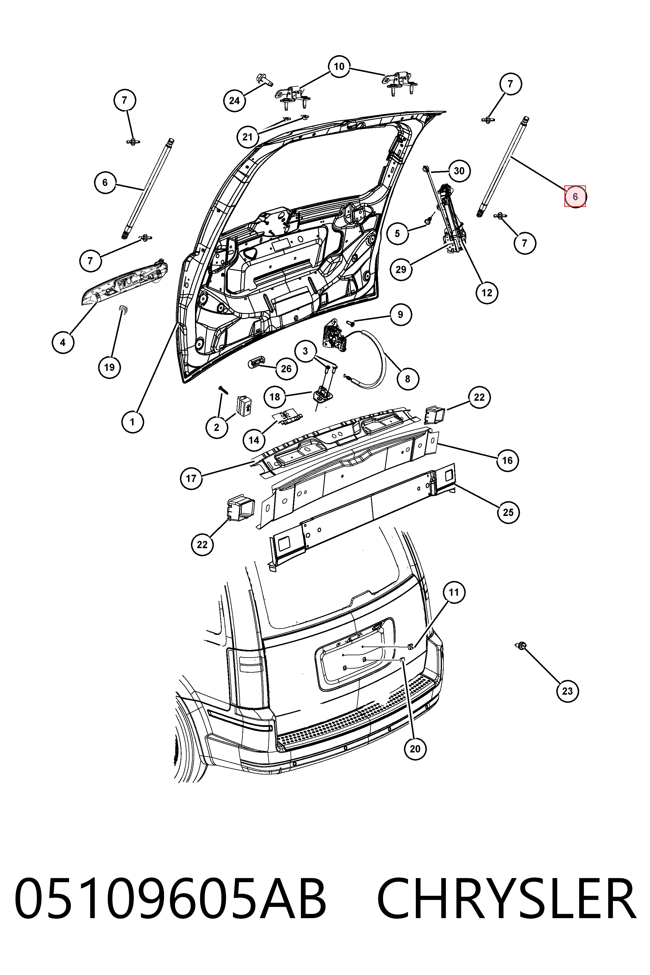 Compre K05109604AD Fiat/Alfa/Lancia Amortecedor de tampa de porta-malas (de 3ª/5ª porta traseira)