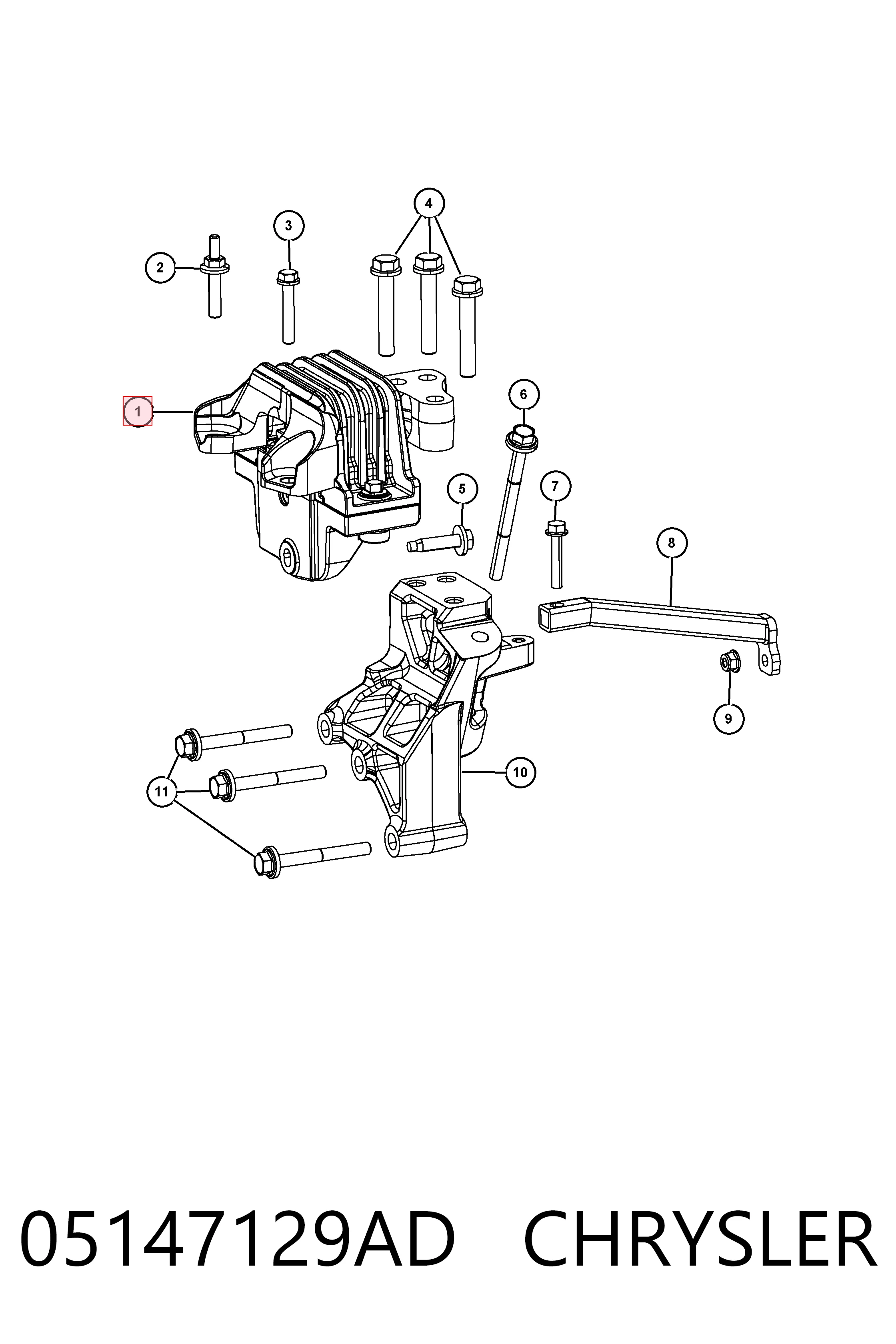 05147129AD Chrysler Coxim (suporte) direito de motor