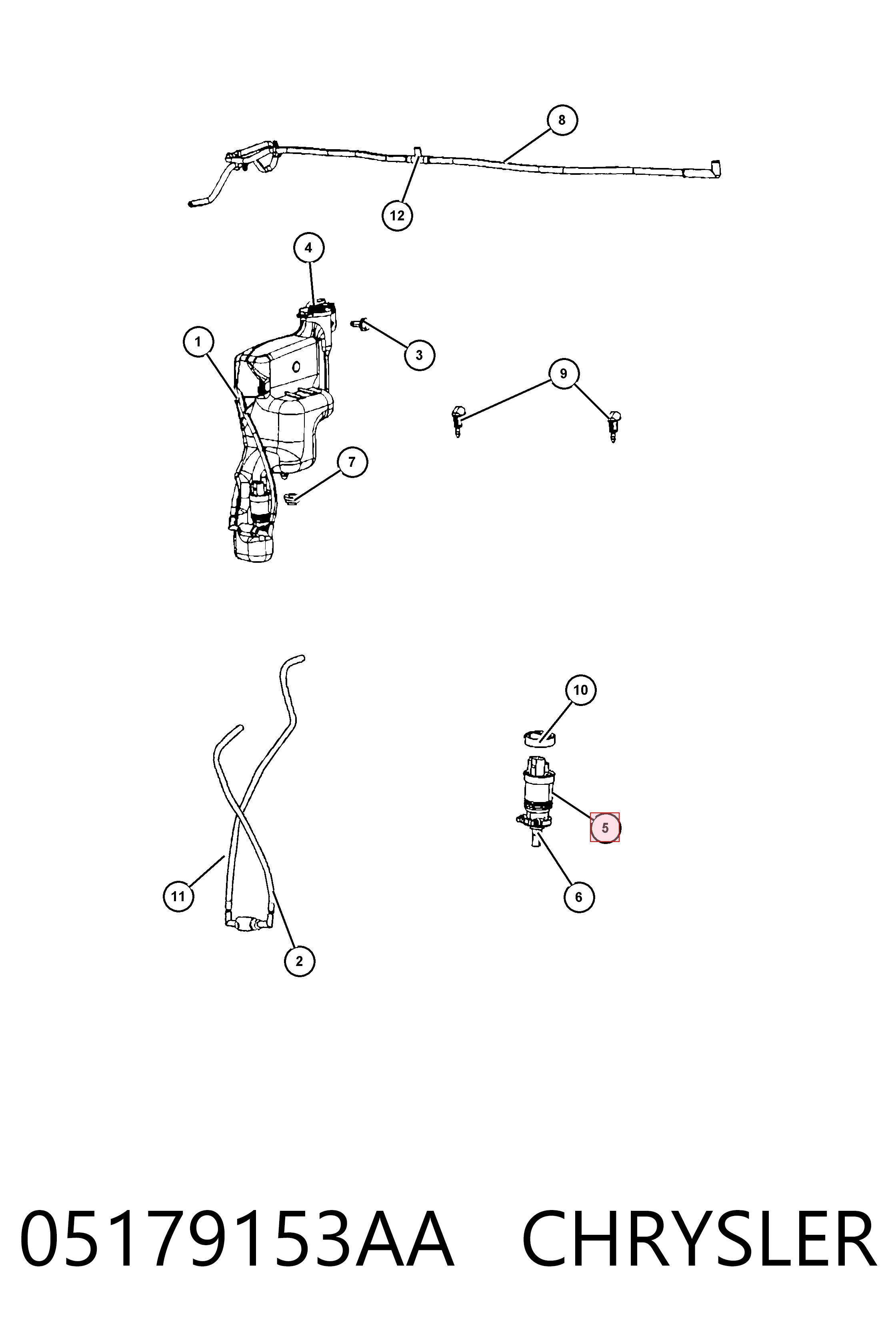05179153AA Chrysler Bomba de motor de fluido para lavador de vidro dianteiro