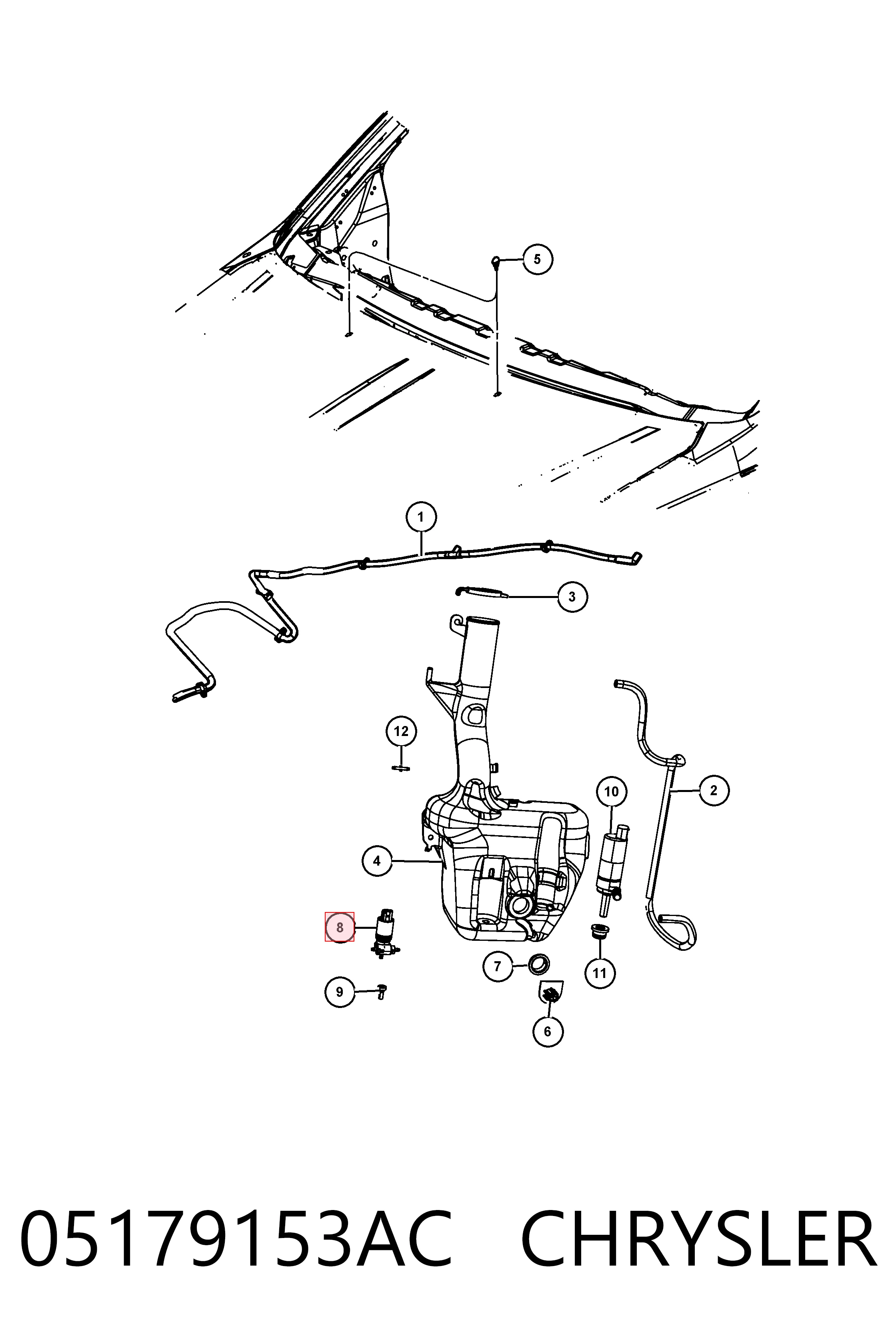 05179153AC Chrysler Bomba de motor de fluido para lavador de vidro dianteiro